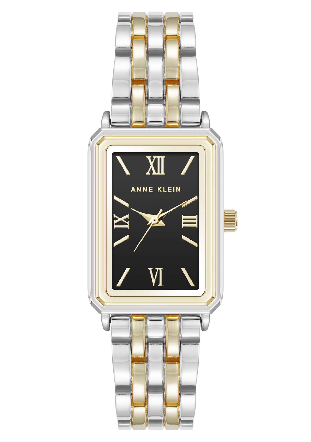 Anne Klein Womens Quartz Rectangular Estate Two-Tone Metal Alloy and Black Dial Watch, 25mm