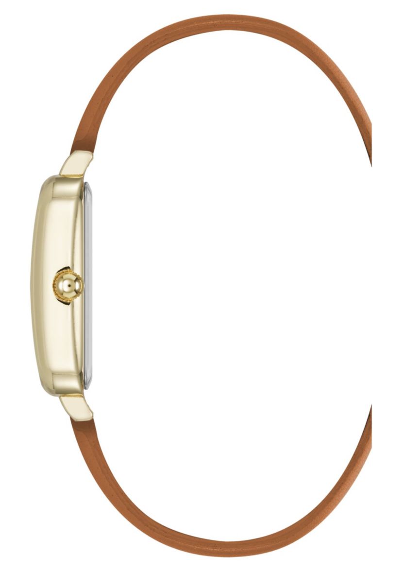 Anne Klein Womens Quartz Rectangular Brown PU Leather and Gold-Tone Metal Alloy Watch, 23mm