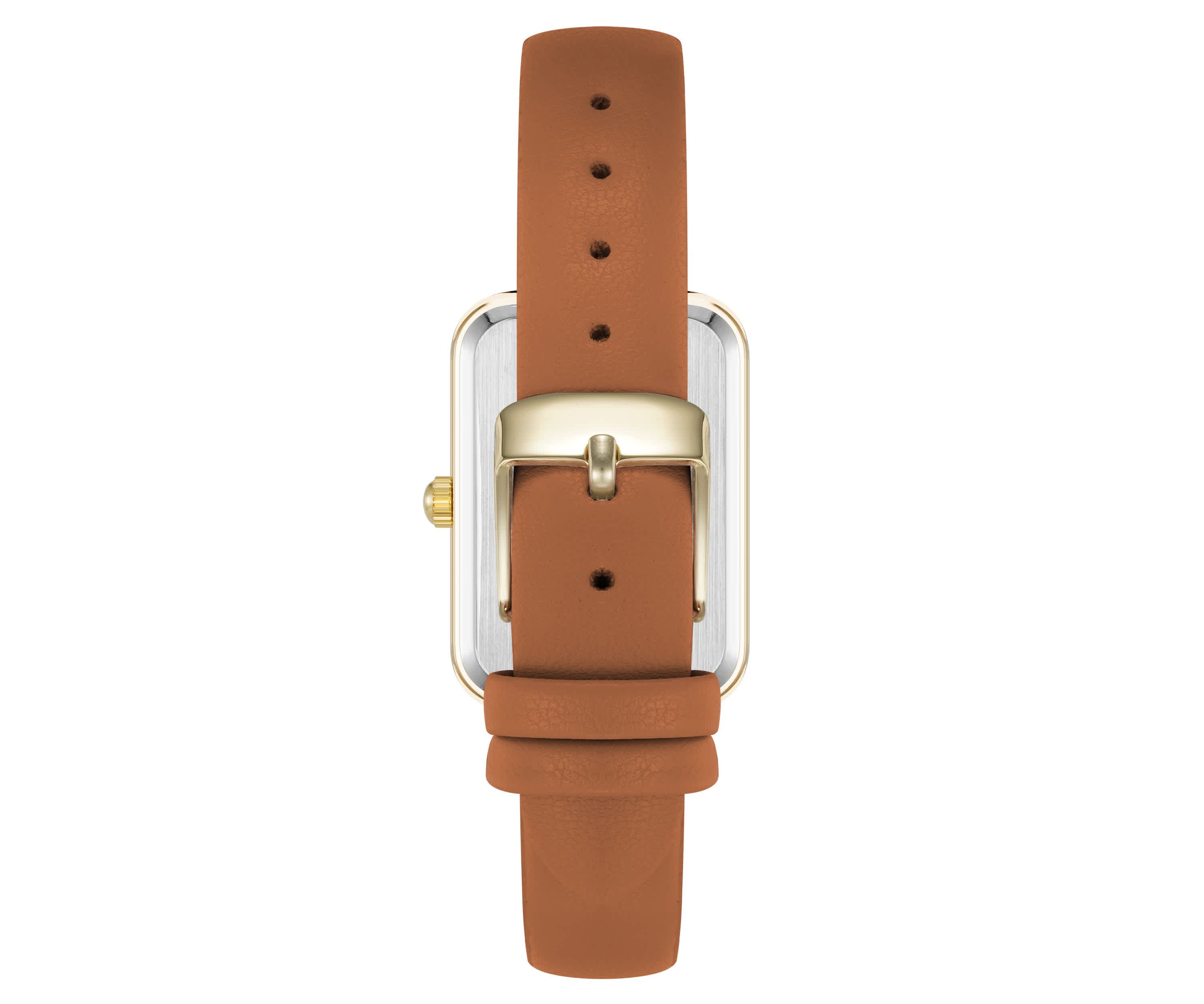 Anne Klein Womens Quartz Rectangular Brown PU Leather and Gold-Tone Metal Alloy Watch, 23mm