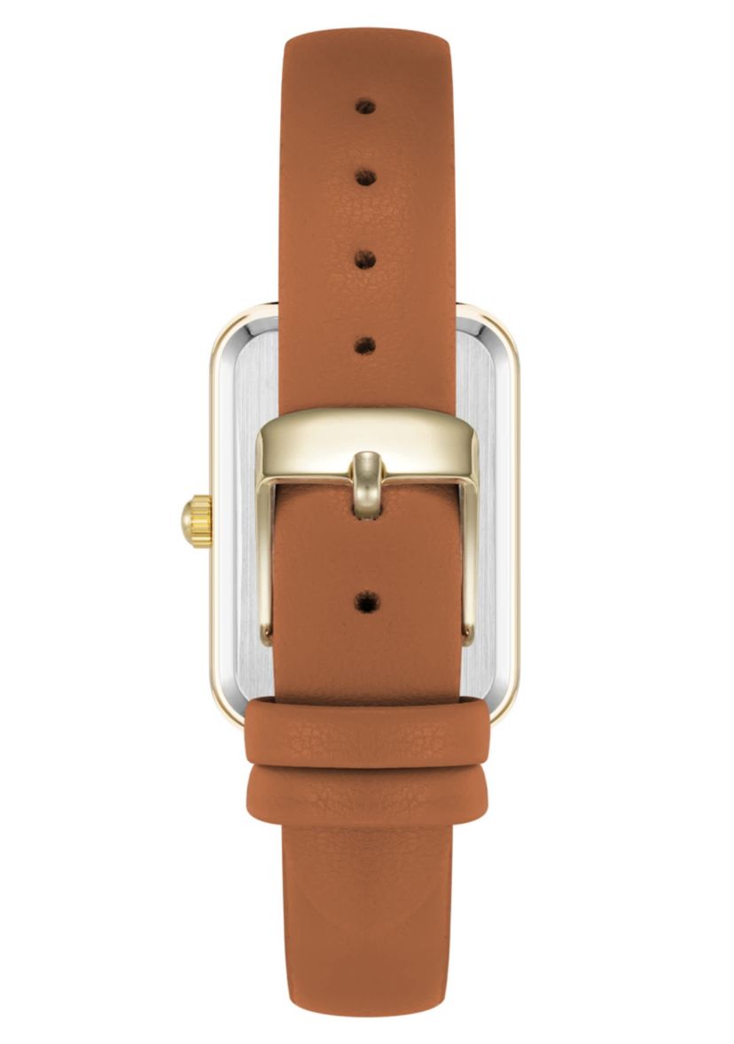 Anne Klein Womens Quartz Rectangular Brown PU Leather and Gold-Tone Metal Alloy Watch, 23mm