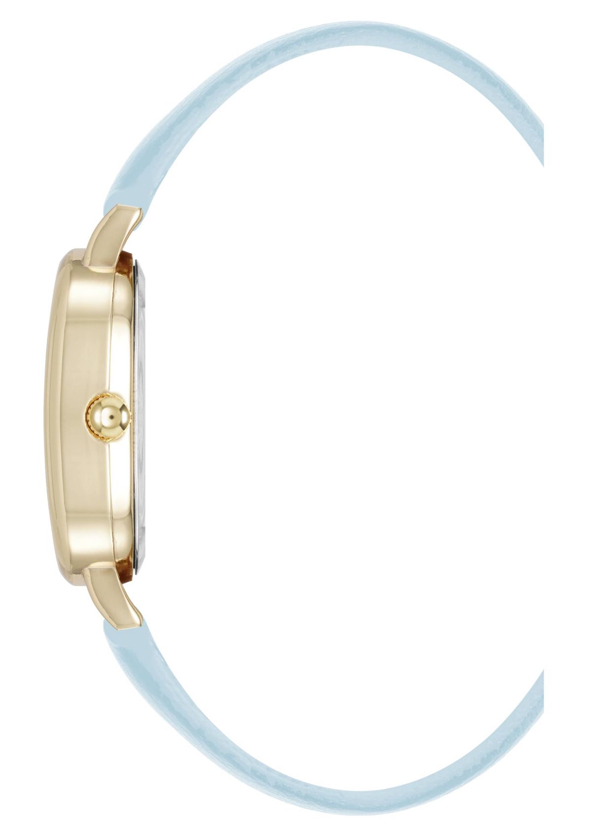 Anne Klein Womens Quartz Oval Light Blue PU Leather and Gold-Tone Metal Alloy Watch, 23mm
