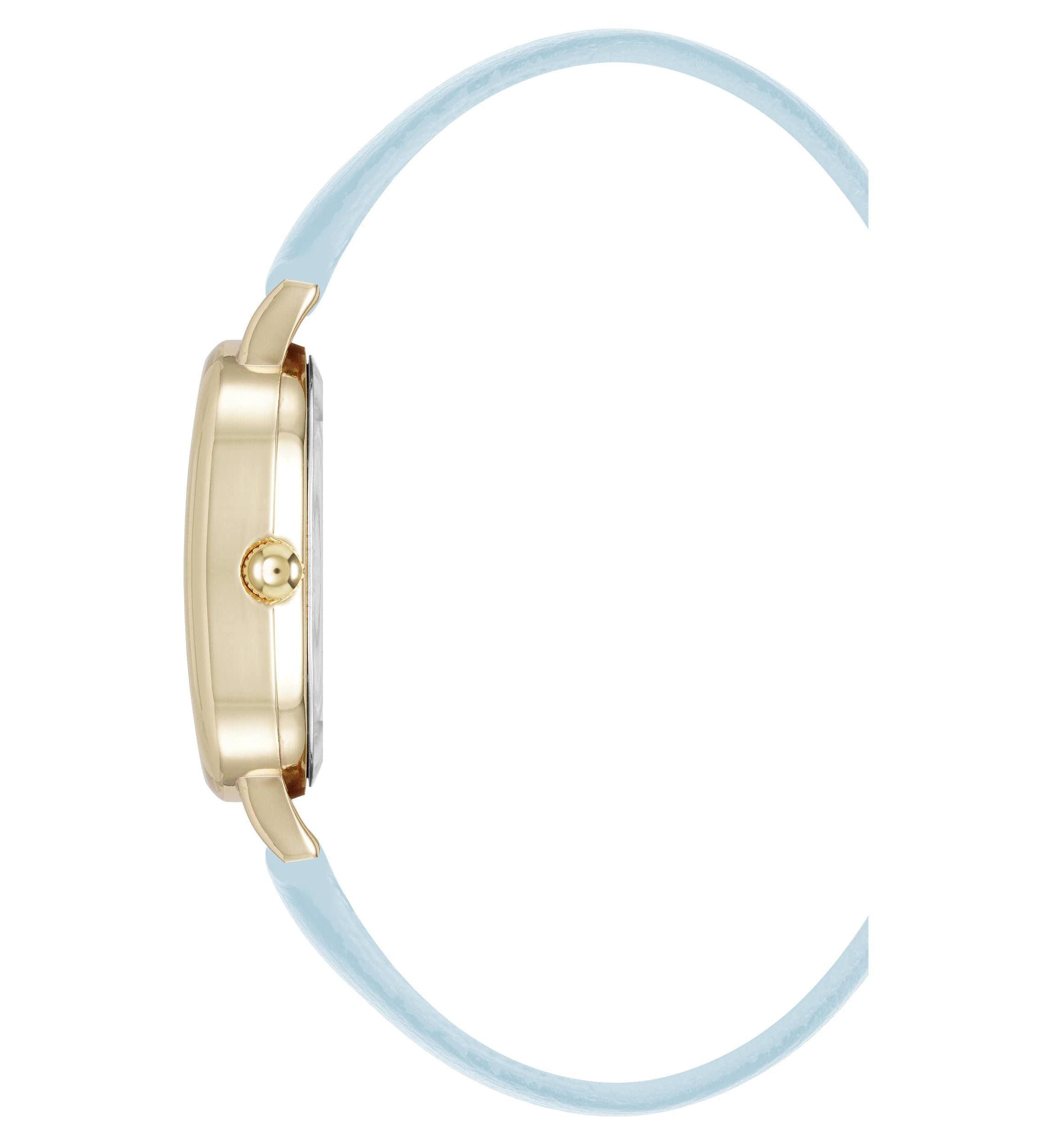 Anne Klein Womens Quartz Oval Light Blue PU Leather and Gold-Tone Metal Alloy Watch, 23mm