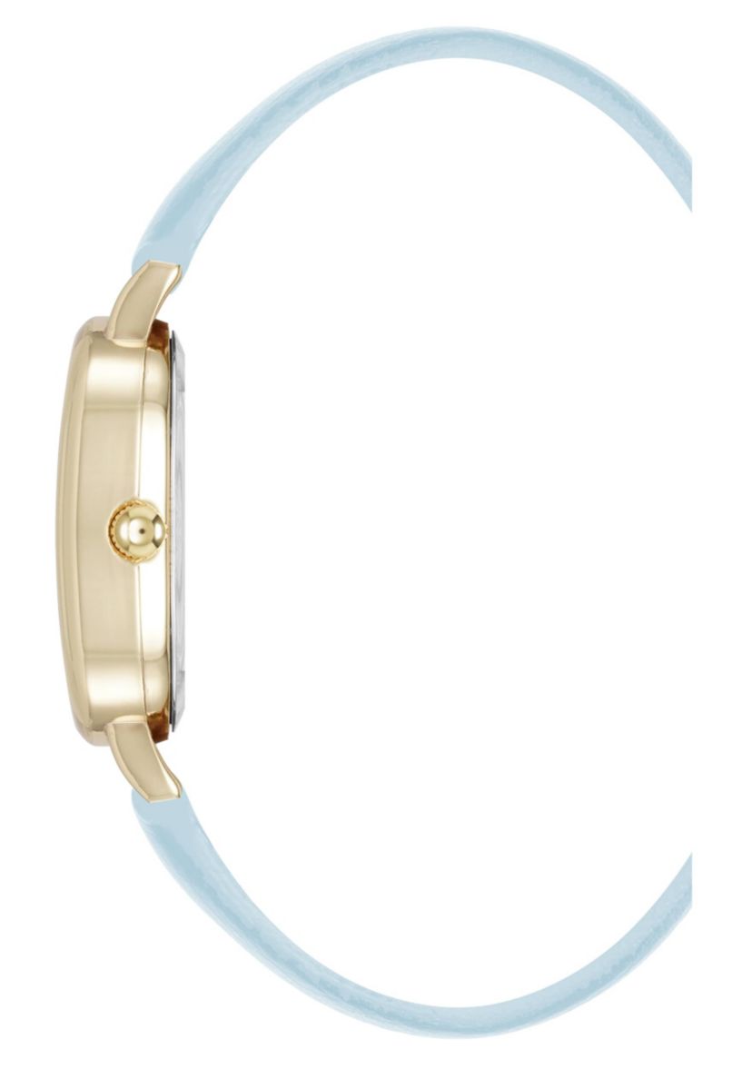 Anne Klein Womens Quartz Oval Light Blue PU Leather and Gold-Tone Metal Alloy Watch, 23mm