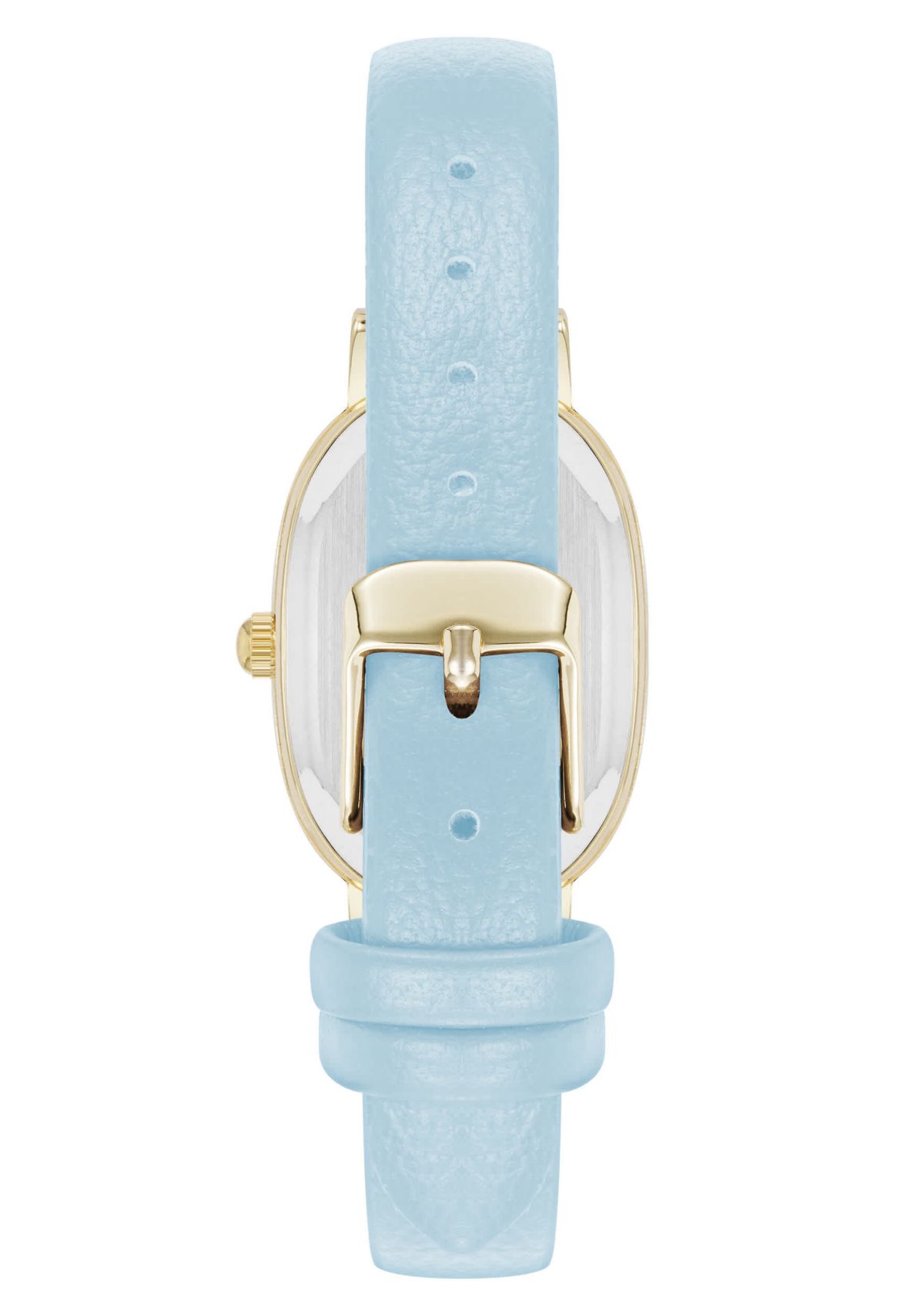 Anne Klein Womens Quartz Oval Light Blue PU Leather and Gold-Tone Metal Alloy Watch, 23mm