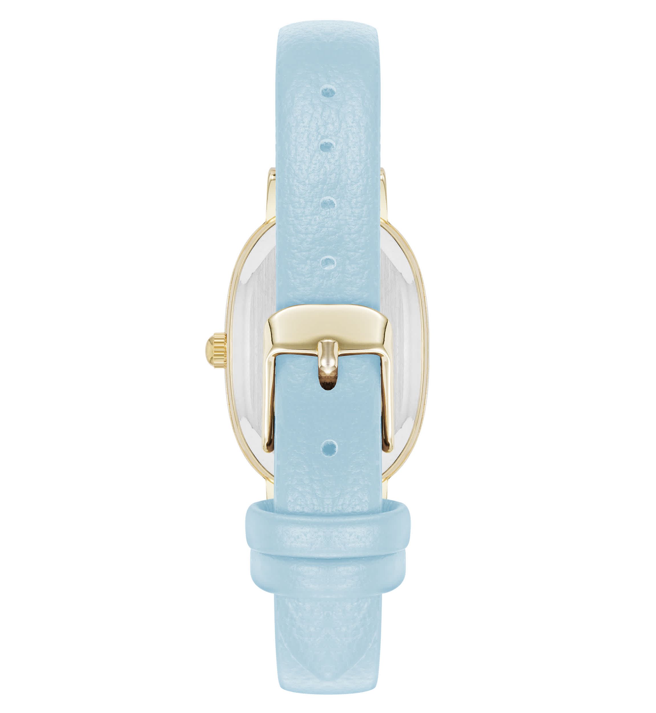 Anne Klein Womens Quartz Oval Light Blue PU Leather and Gold-Tone Metal Alloy Watch, 23mm