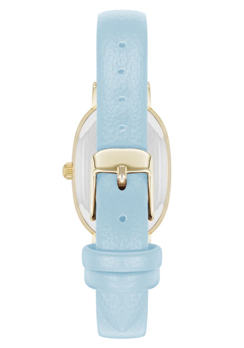 Anne Klein Womens Quartz Oval Light Blue PU Leather and Gold-Tone Metal Alloy Watch, 23mm