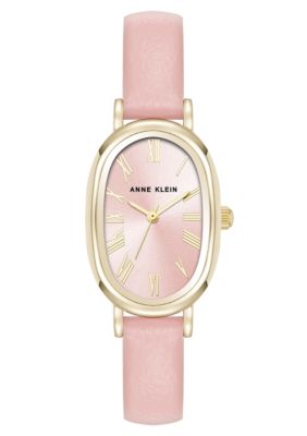 Anne Klein Women's Quartz Oval Pink PU Leather and Gold-Tone Metal Alloy Watch, 23mm