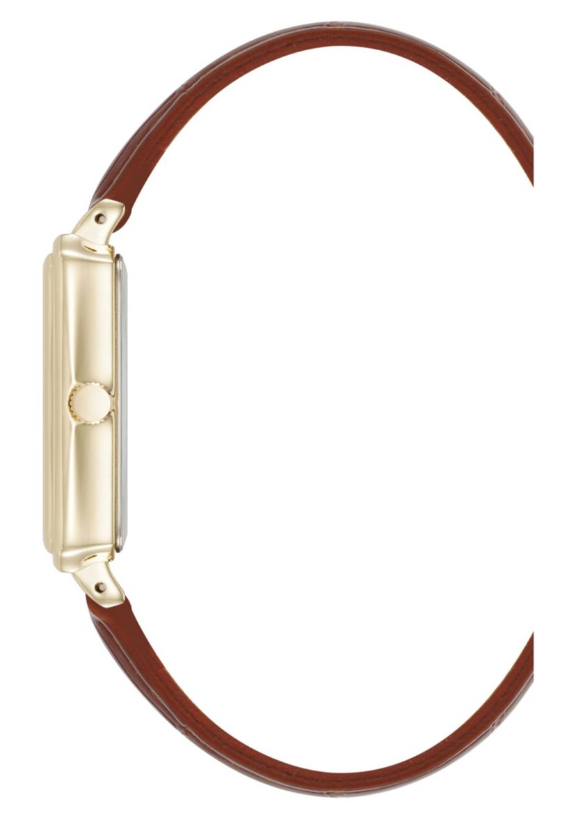 Anne Klein Womens Quartz Casual Brown PU Leather and Gold-Tone Metal Alloy Watch, 25mm
