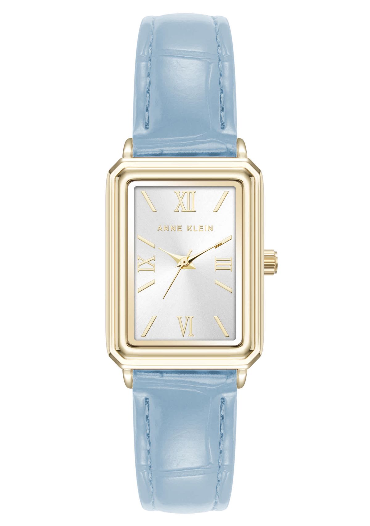 Anne Klein Womens Quartz Casual Light Blue PU Leather and Gold-Tone Metal Alloy Watch, 25mm