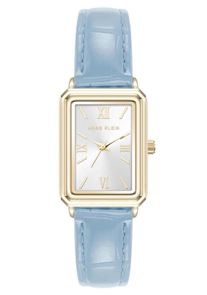 Anne Klein Womens Quartz Casual Light Blue PU Leather and Gold-Tone Metal Alloy Watch, 25mm