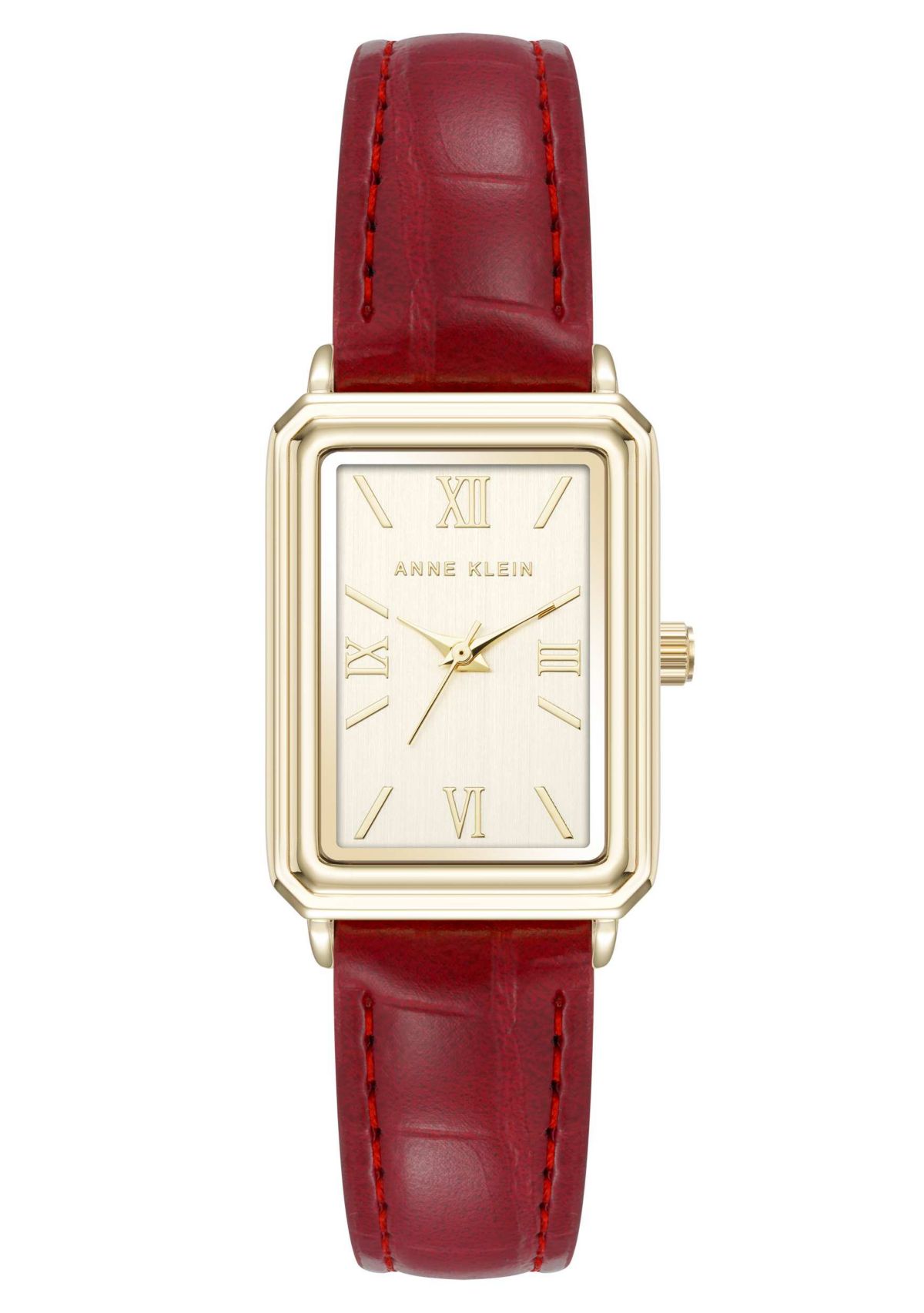 Anne Klein Womens Quartz Casual Red PU Leather and Gold-Tone Metal Alloy Watch, 25mm