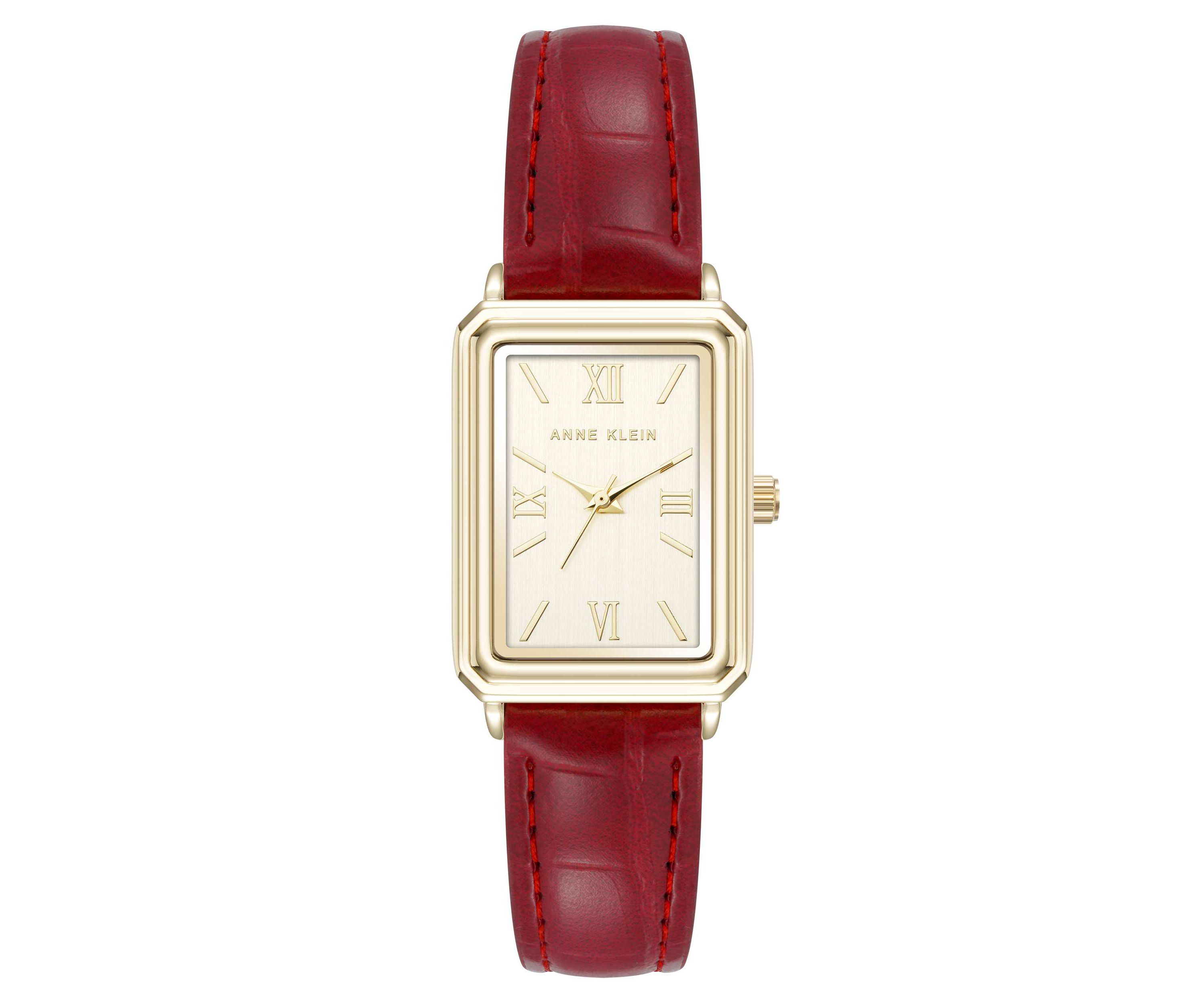 Anne Klein Womens Quartz Casual Red PU Leather and Gold-Tone Metal Alloy Watch, 25mm