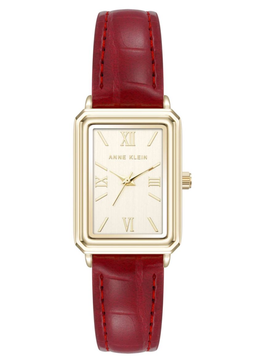 Anne Klein Womens Quartz Casual Red PU Leather and Gold-Tone Metal Alloy Watch, 25mm