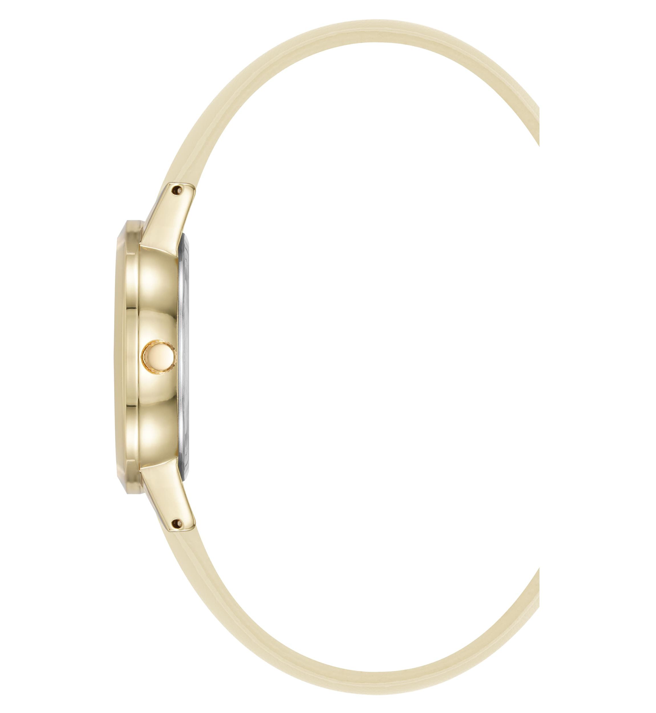 Anne Klein Womens Quartz Casual Cream PU Leather and Gold-Tone Metal Alloy Boyfriend Watch, 34mm