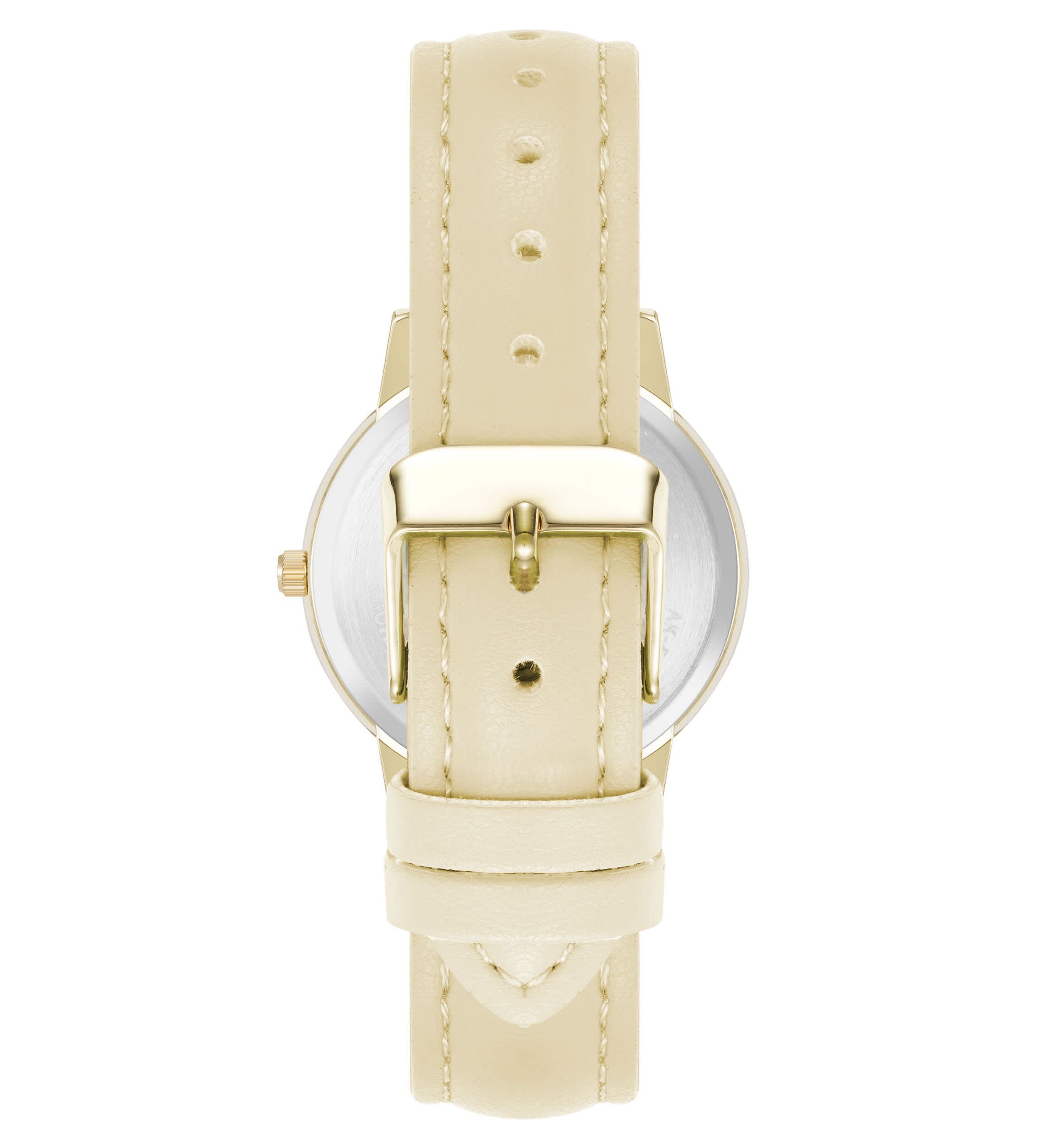 Anne Klein Womens Quartz Casual Cream PU Leather and Gold-Tone Metal Alloy Boyfriend Watch, 34mm