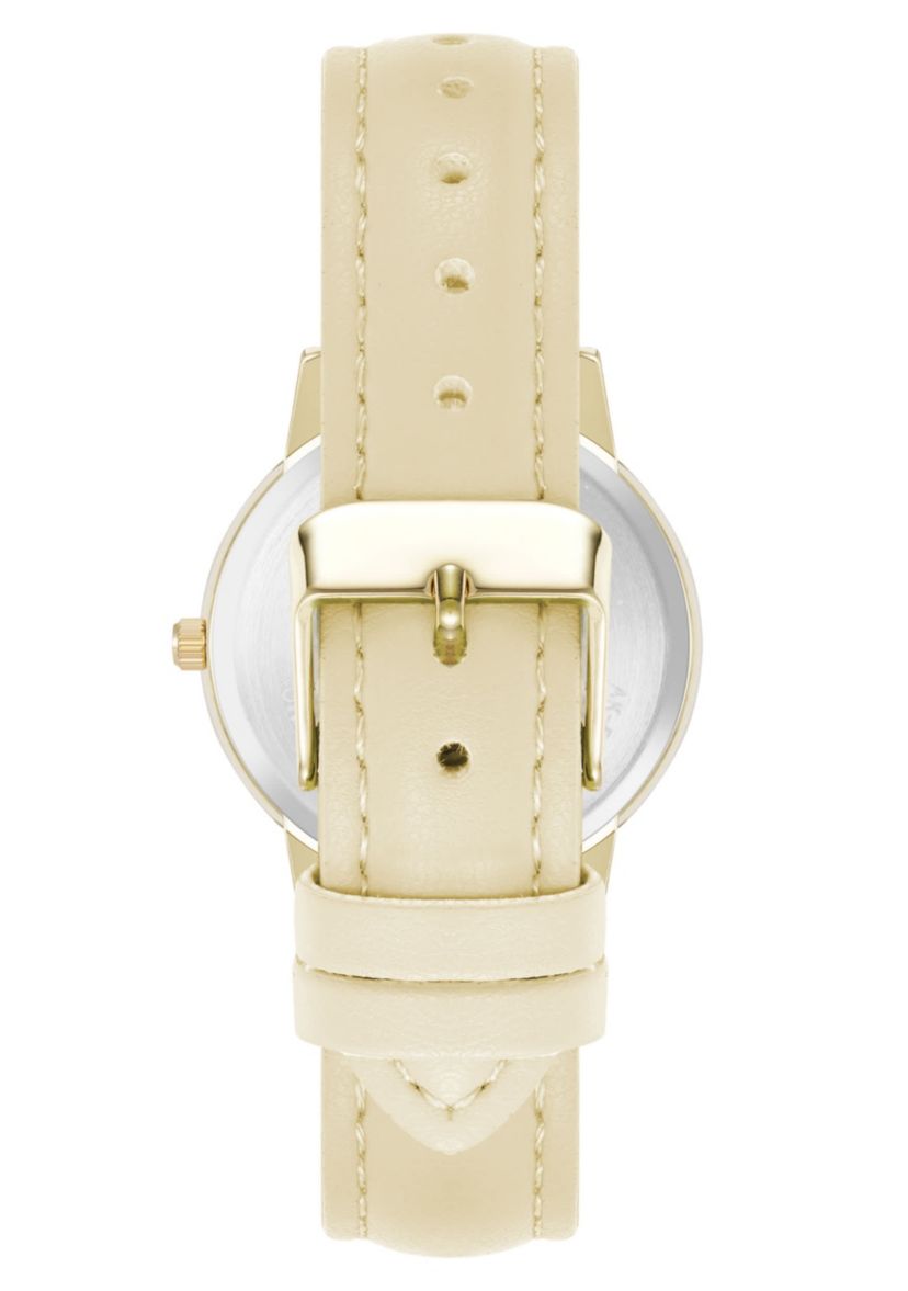 Anne Klein Womens Quartz Casual Cream PU Leather and Gold-Tone Metal Alloy Boyfriend Watch, 34mm