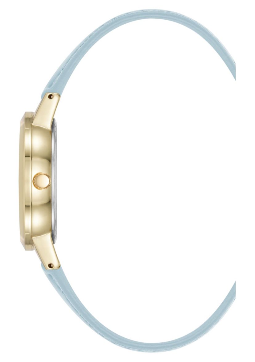Anne Klein Womens Quartz Casual Light Blue PU Leather and Gold-Tone Metal Alloy Boyfriend Watch, 34mm