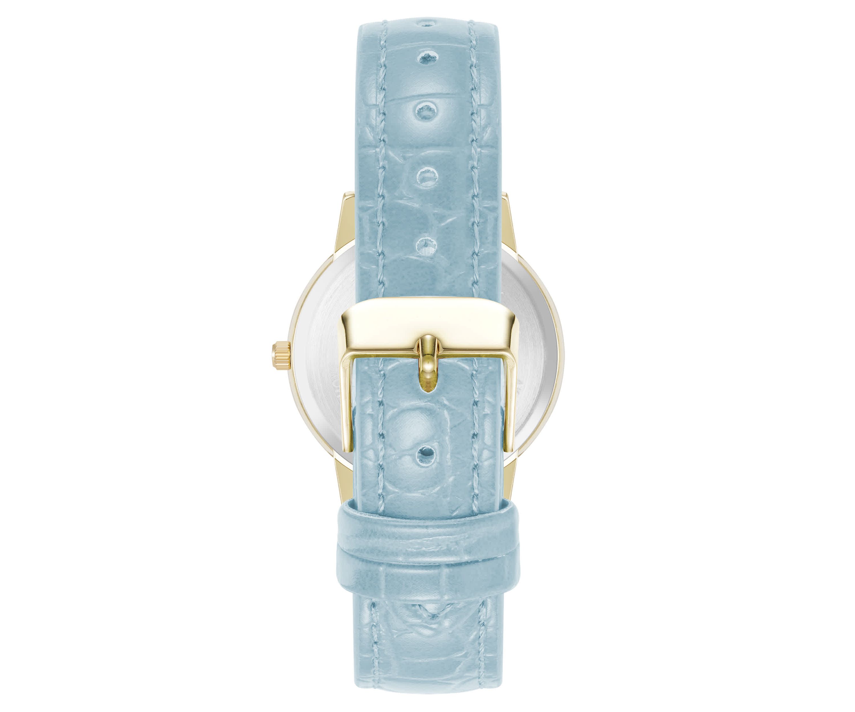 Anne Klein Womens Quartz Casual Light Blue PU Leather and Gold-Tone Metal Alloy Boyfriend Watch, 34mm