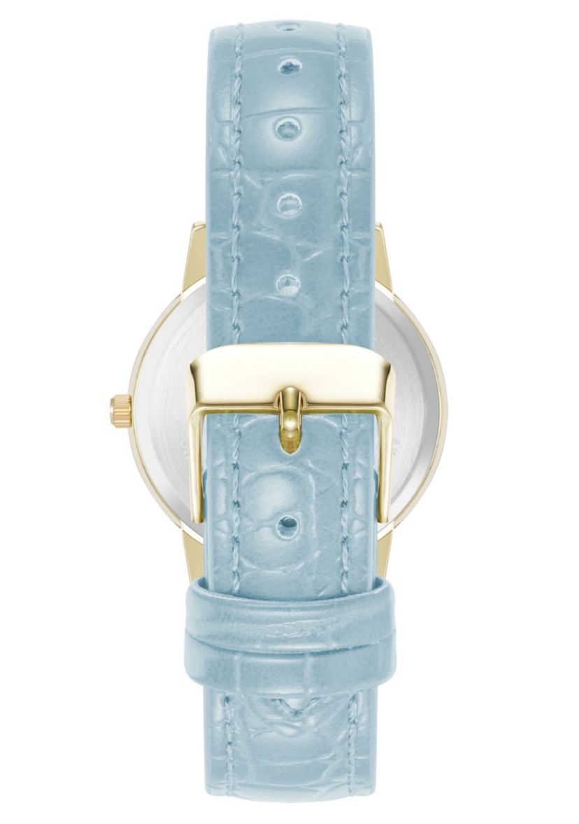 Anne Klein Womens Quartz Casual Light Blue PU Leather and Gold-Tone Metal Alloy Boyfriend Watch, 34mm