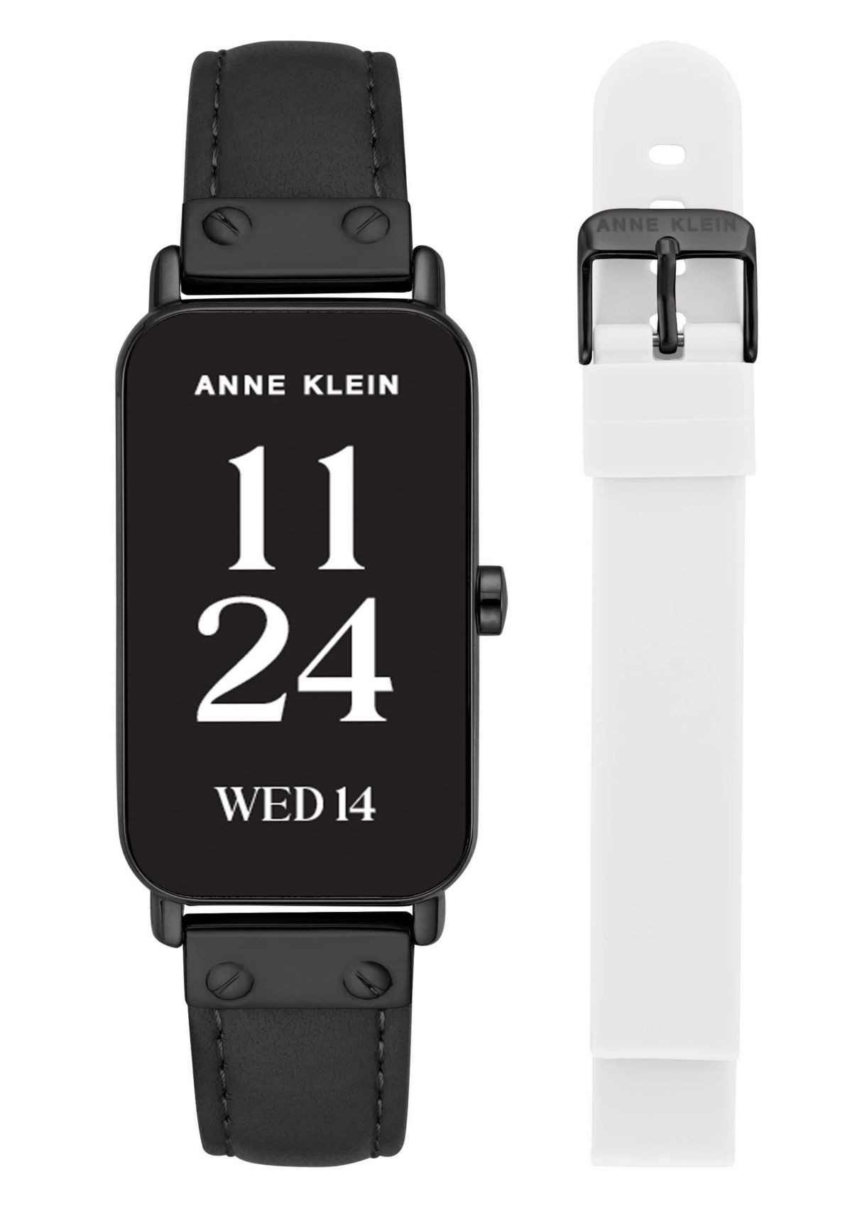 Anne Klein Womens Connect It Illume Smartwatch with Black Leather and White Silicone Bands