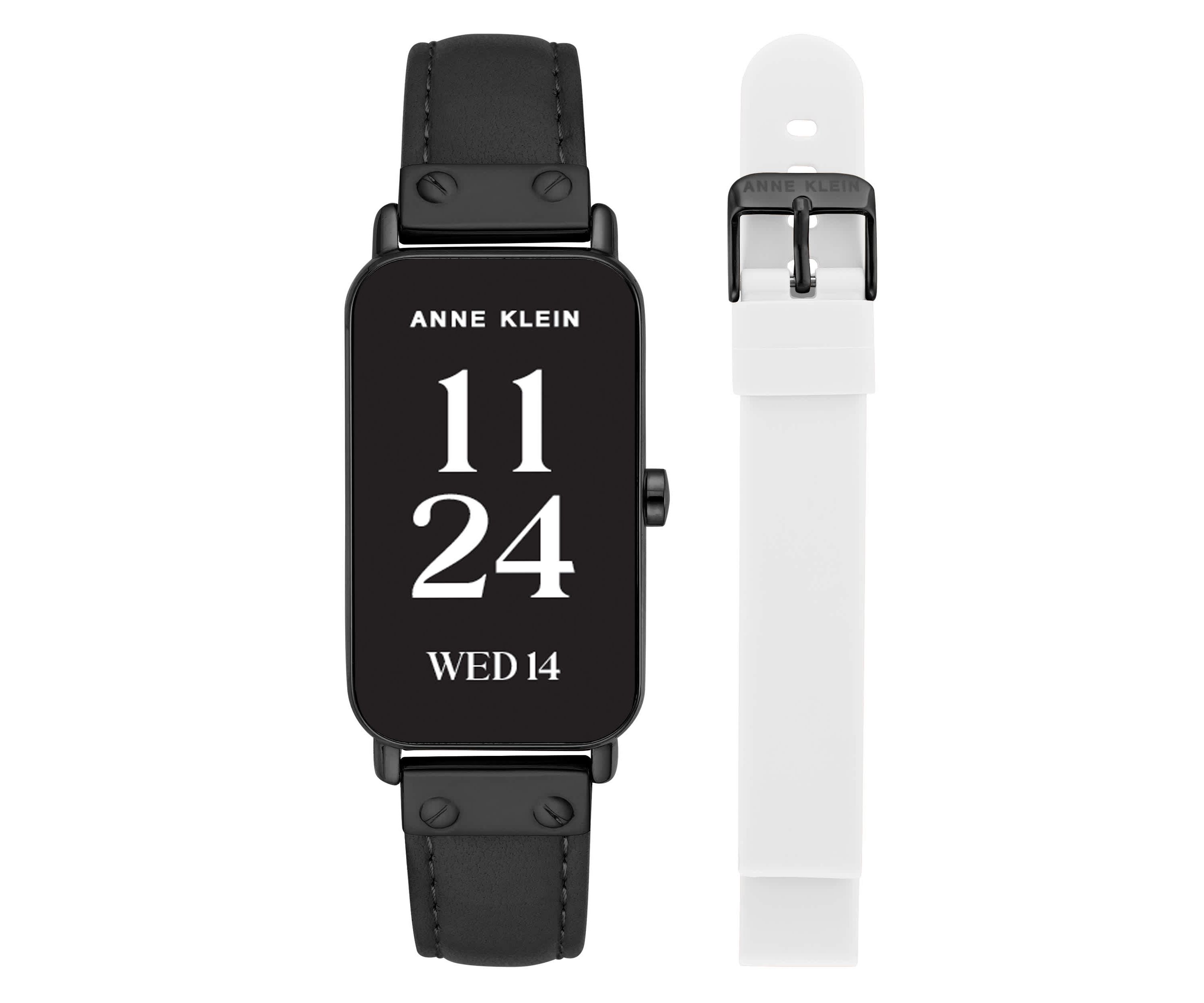 Anne Klein Womens Connect It Illume Smartwatch with Black Leather and White Silicone Bands