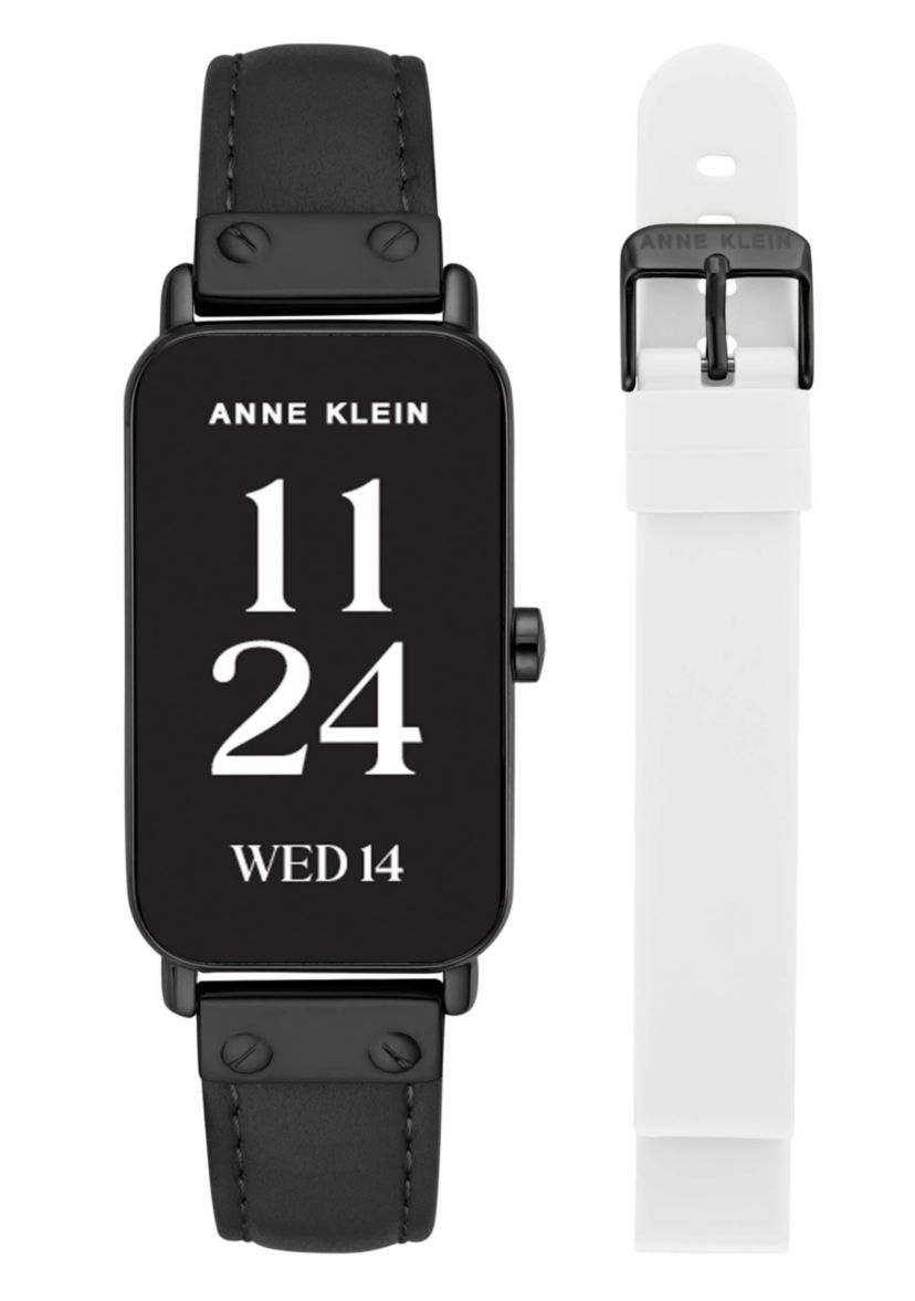 Anne Klein Womens Connect It Illume Smartwatch with Black Leather and White Silicone Bands