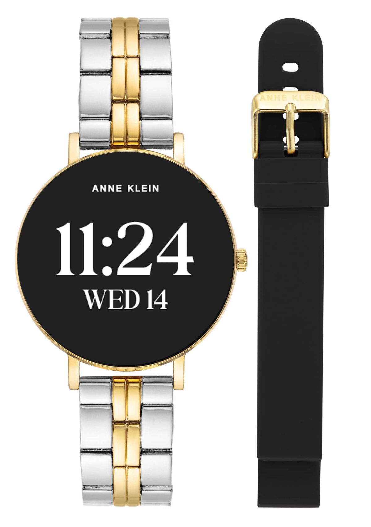 Anne Klein Womens Connect It Prism Smartwatch with Two-Tone Metal Alloy and Black Silicone Bands