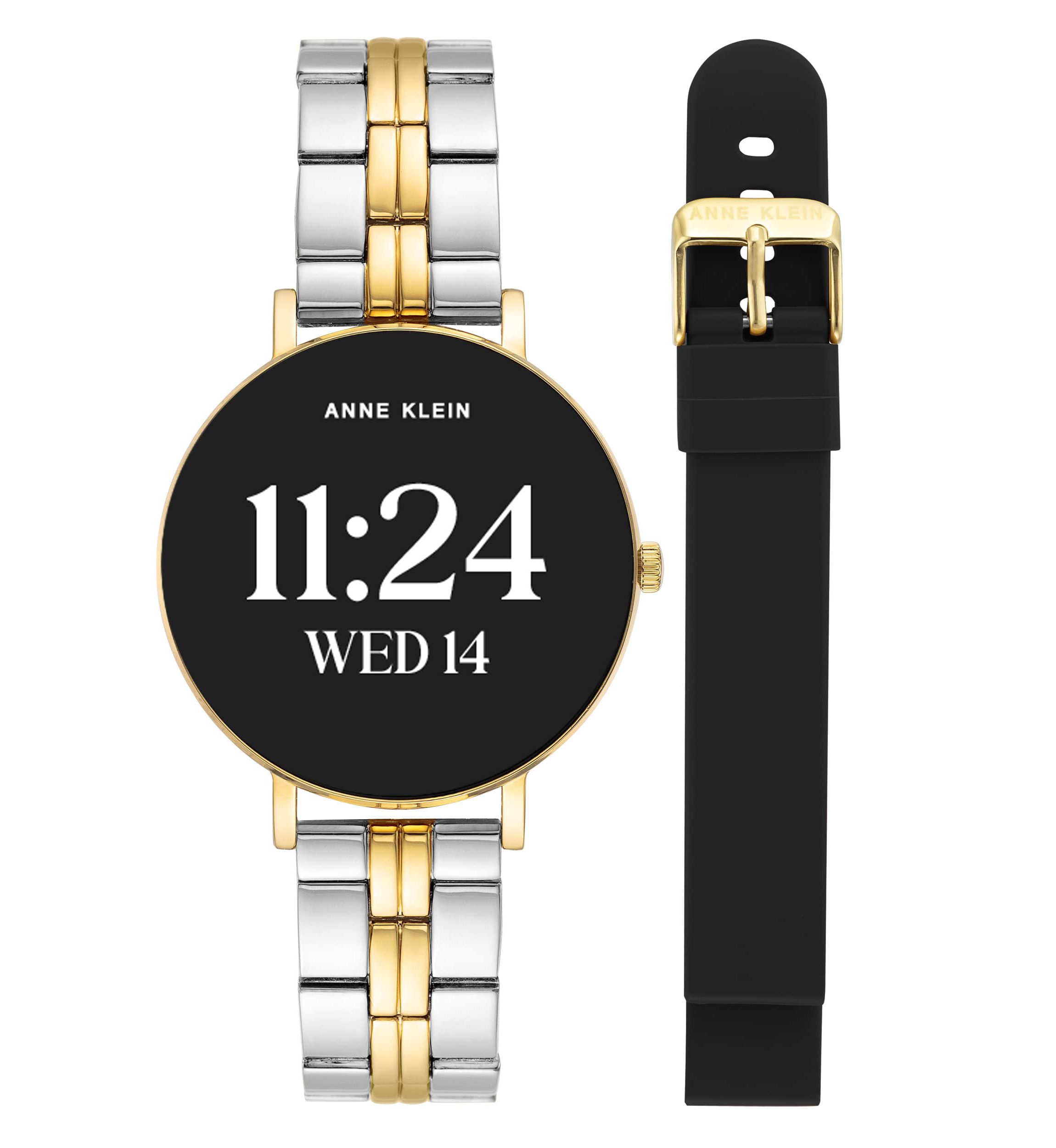 Anne Klein Womens Connect It Prism Smartwatch with Two-Tone Metal Alloy and Black Silicone Bands