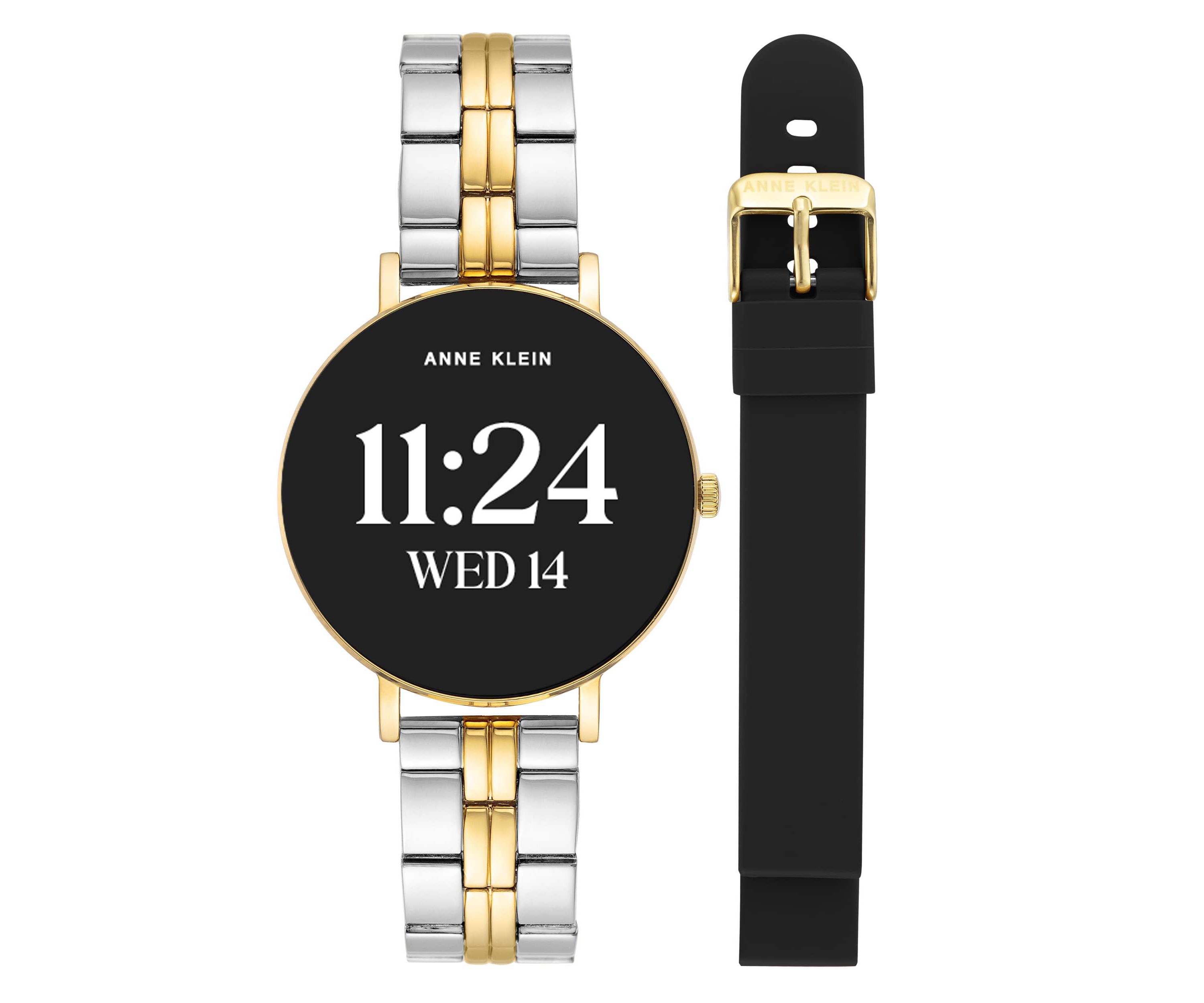 Anne Klein Womens Connect It Prism Smartwatch with Two-Tone Metal Alloy and Black Silicone Bands