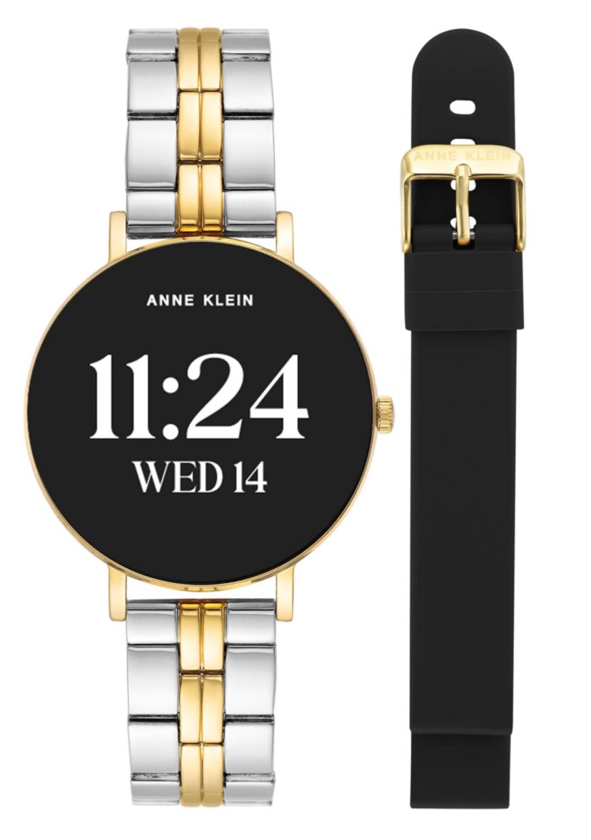 Anne Klein Womens Connect It Prism Smartwatch with Two-Tone Metal Alloy and Black Silicone Bands