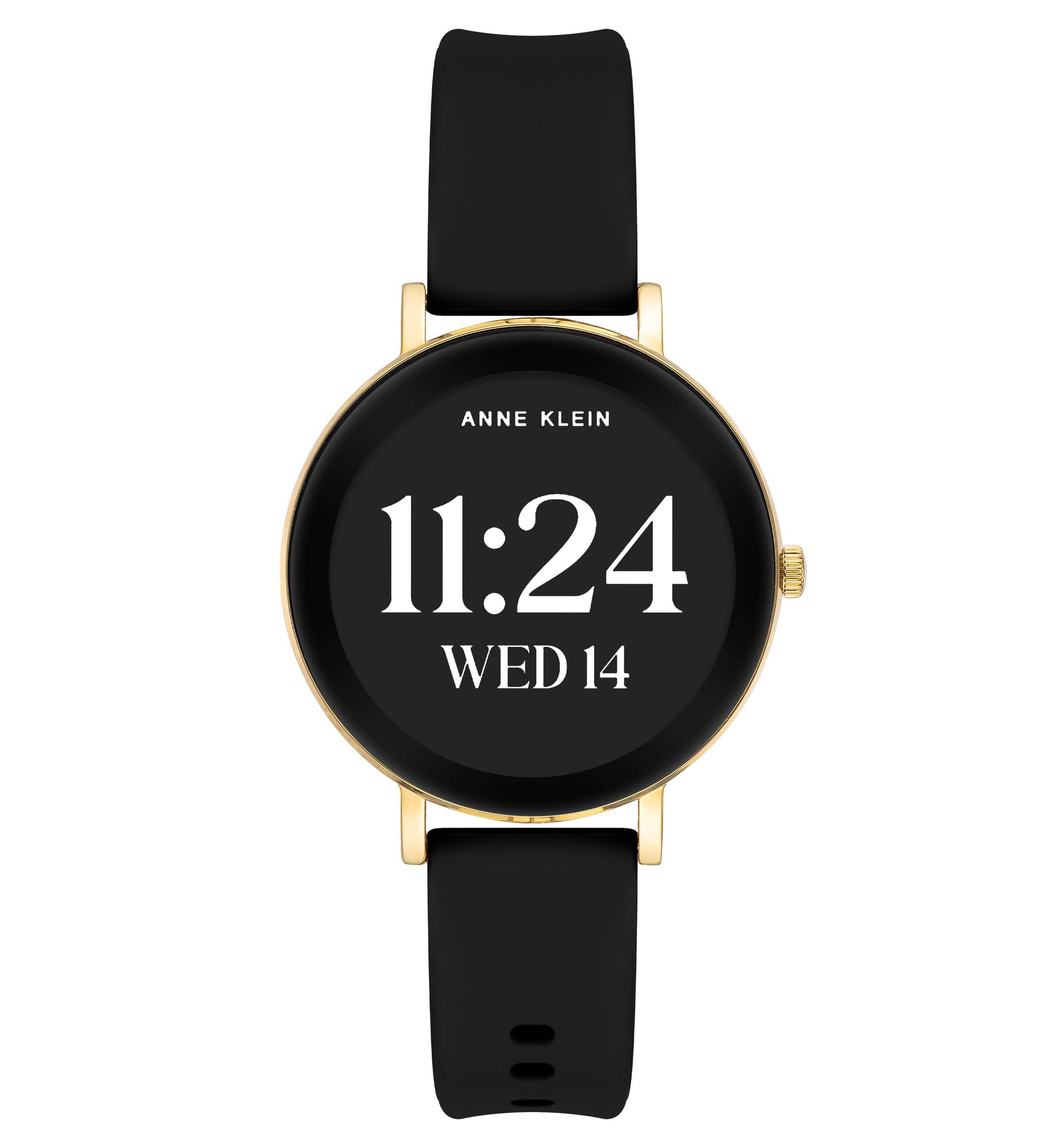 Anne Klein Womens Connect It Prism Smartwatch with Two-Tone Metal Alloy and Black Silicone Bands