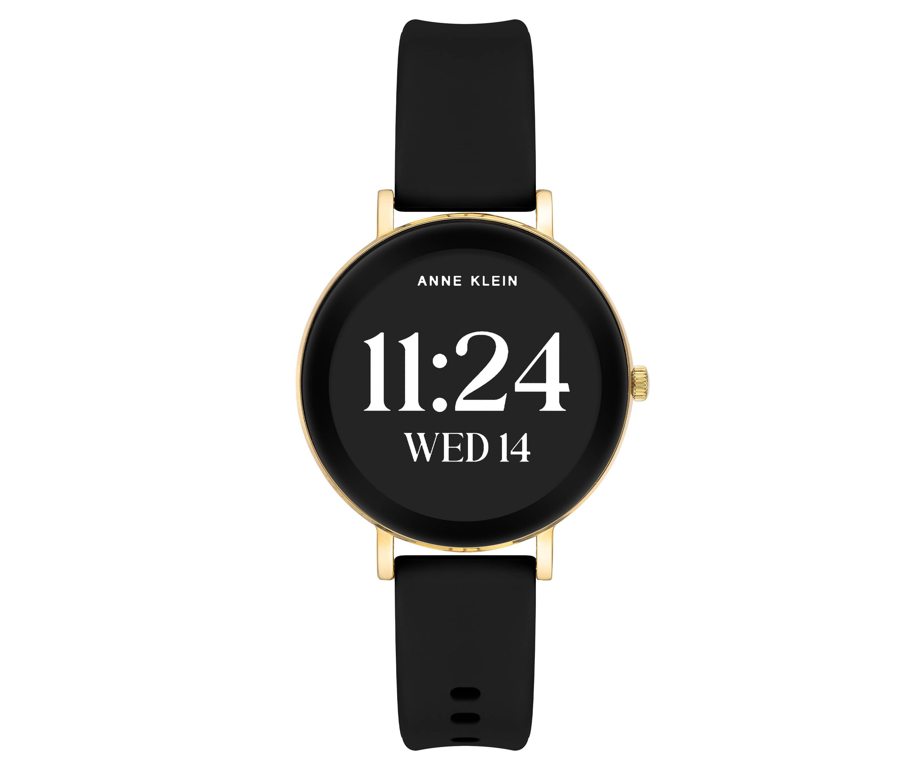 Anne Klein Womens Connect It Prism Smartwatch with Two-Tone Metal Alloy and Black Silicone Bands
