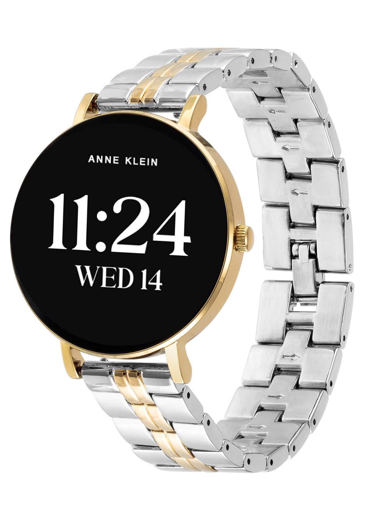 Anne Klein Womens Connect It Prism Smartwatch with Two-Tone Metal Alloy and Black Silicone Bands