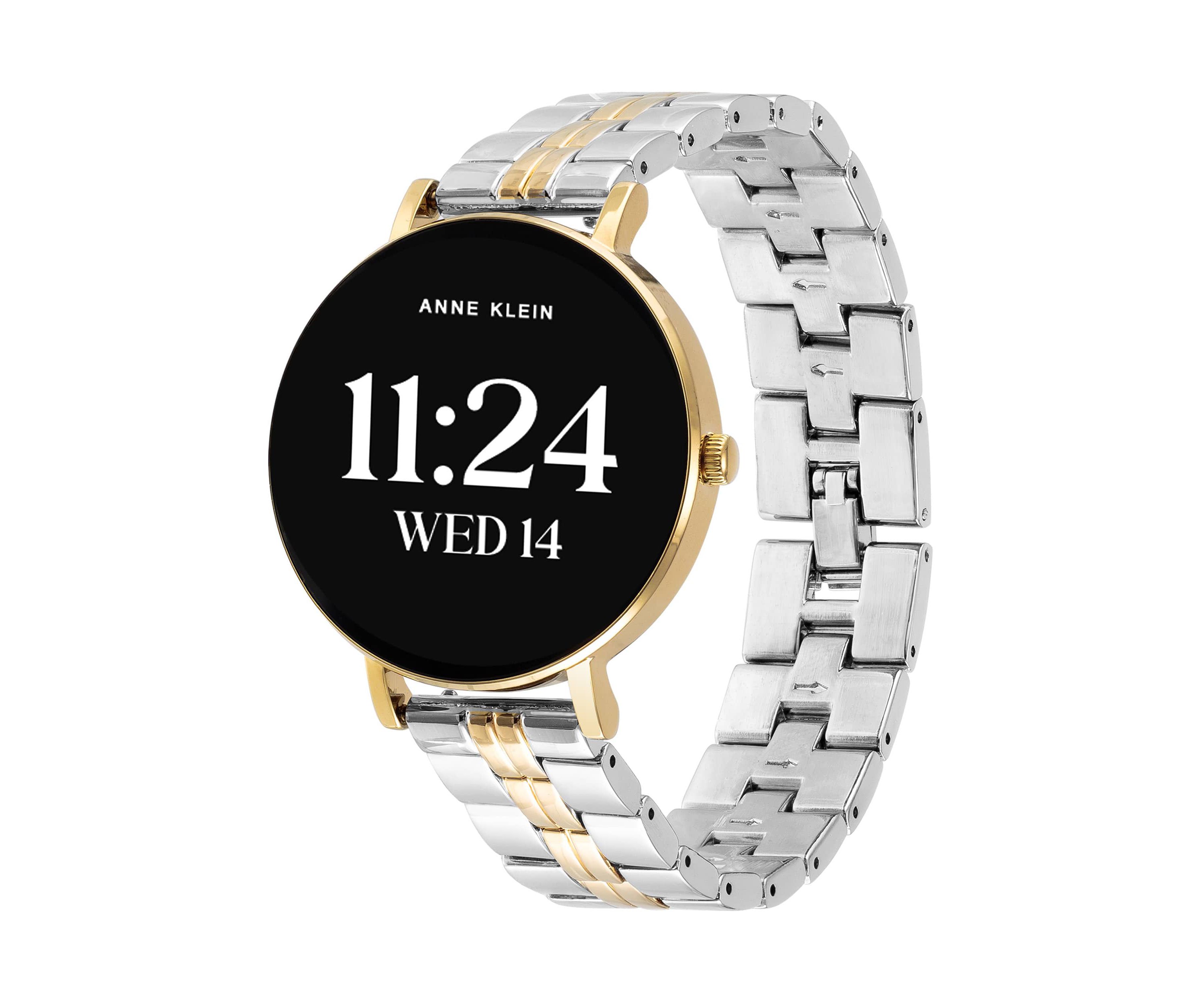 Anne Klein Womens Connect It Prism Smartwatch with Two-Tone Metal Alloy and Black Silicone Bands