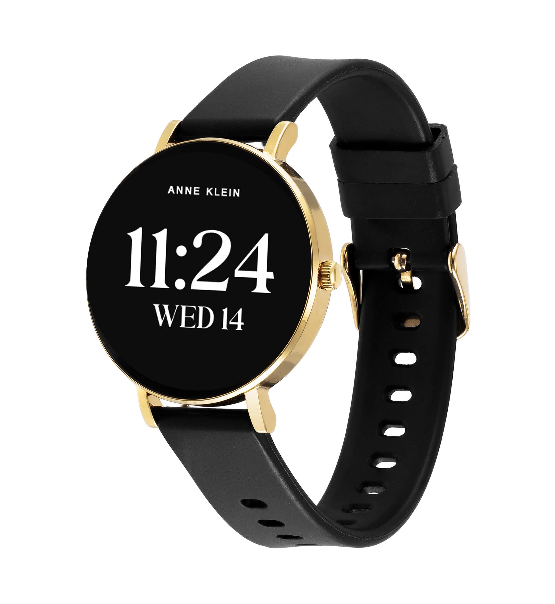 Anne Klein Womens Connect It Prism Smartwatch with Two-Tone Metal Alloy and Black Silicone Bands