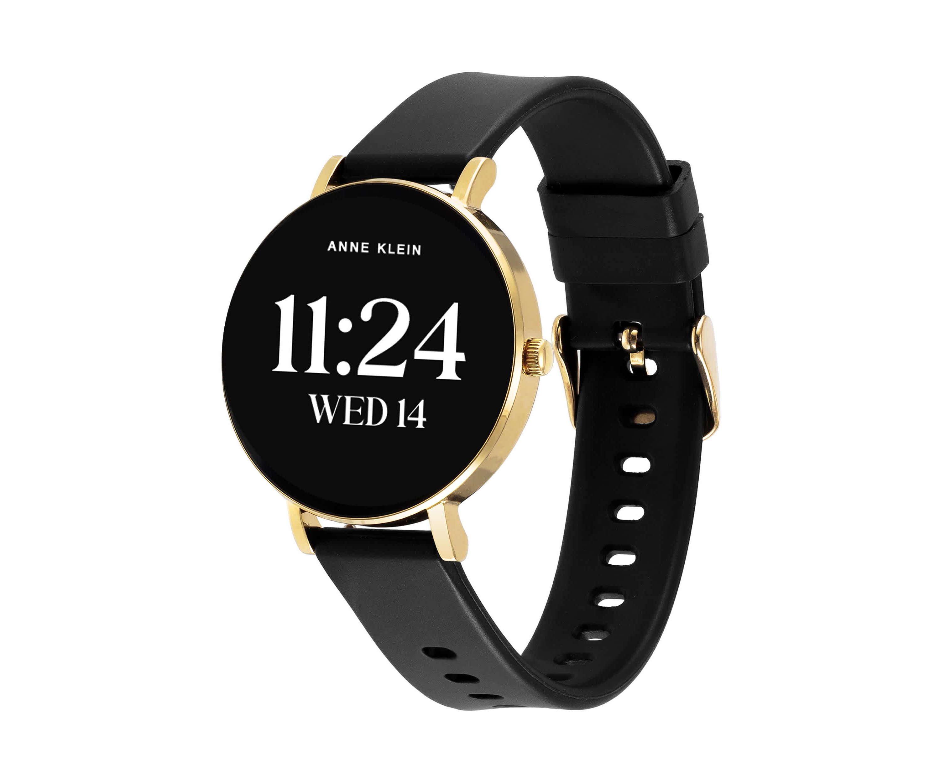 Anne Klein Womens Connect It Prism Smartwatch with Two-Tone Metal Alloy and Black Silicone Bands