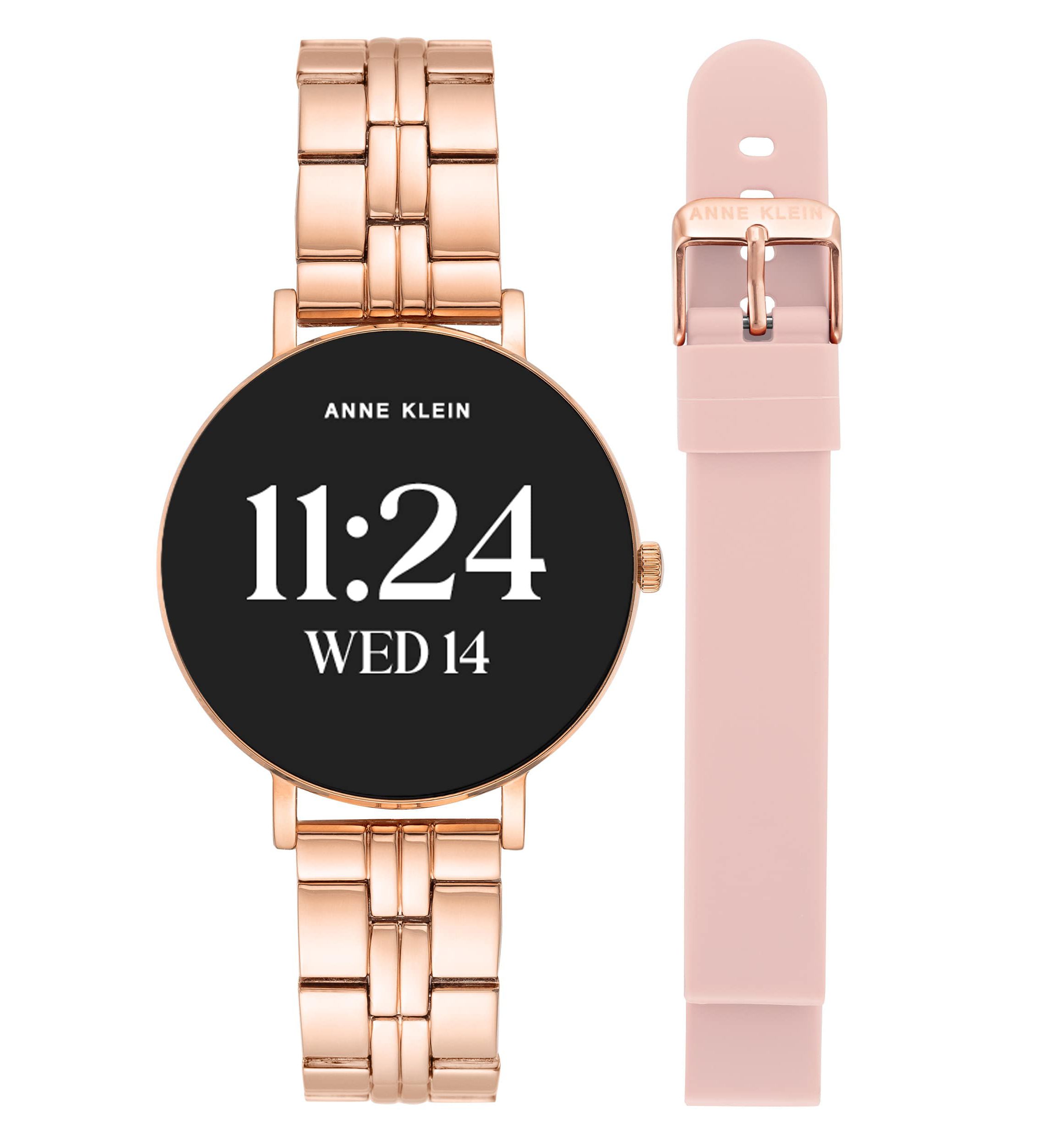Anne Klein Womens Connect It Prism Smartwatch with Rose Gold-Tone Metal Alloy and Pink Silicone Bands