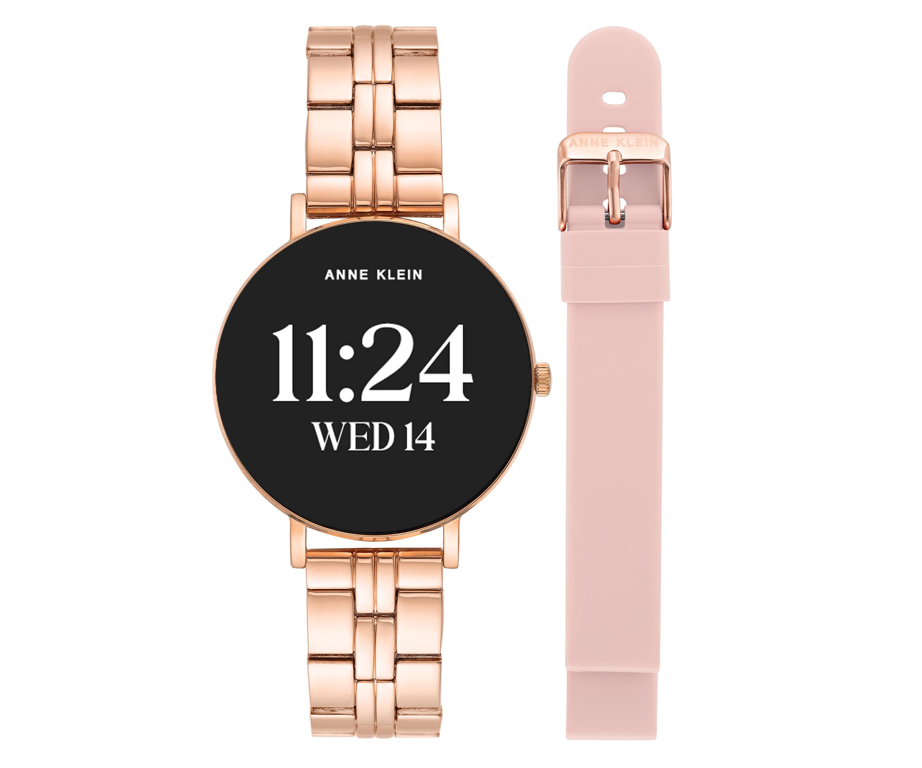 Anne Klein Womens Connect It Prism Smartwatch with Rose Gold-Tone Metal Alloy and Pink Silicone Bands