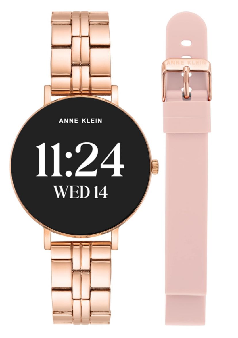 Anne Klein Womens Connect It Prism Smartwatch with Rose Gold-Tone Metal Alloy and Pink Silicone Bands