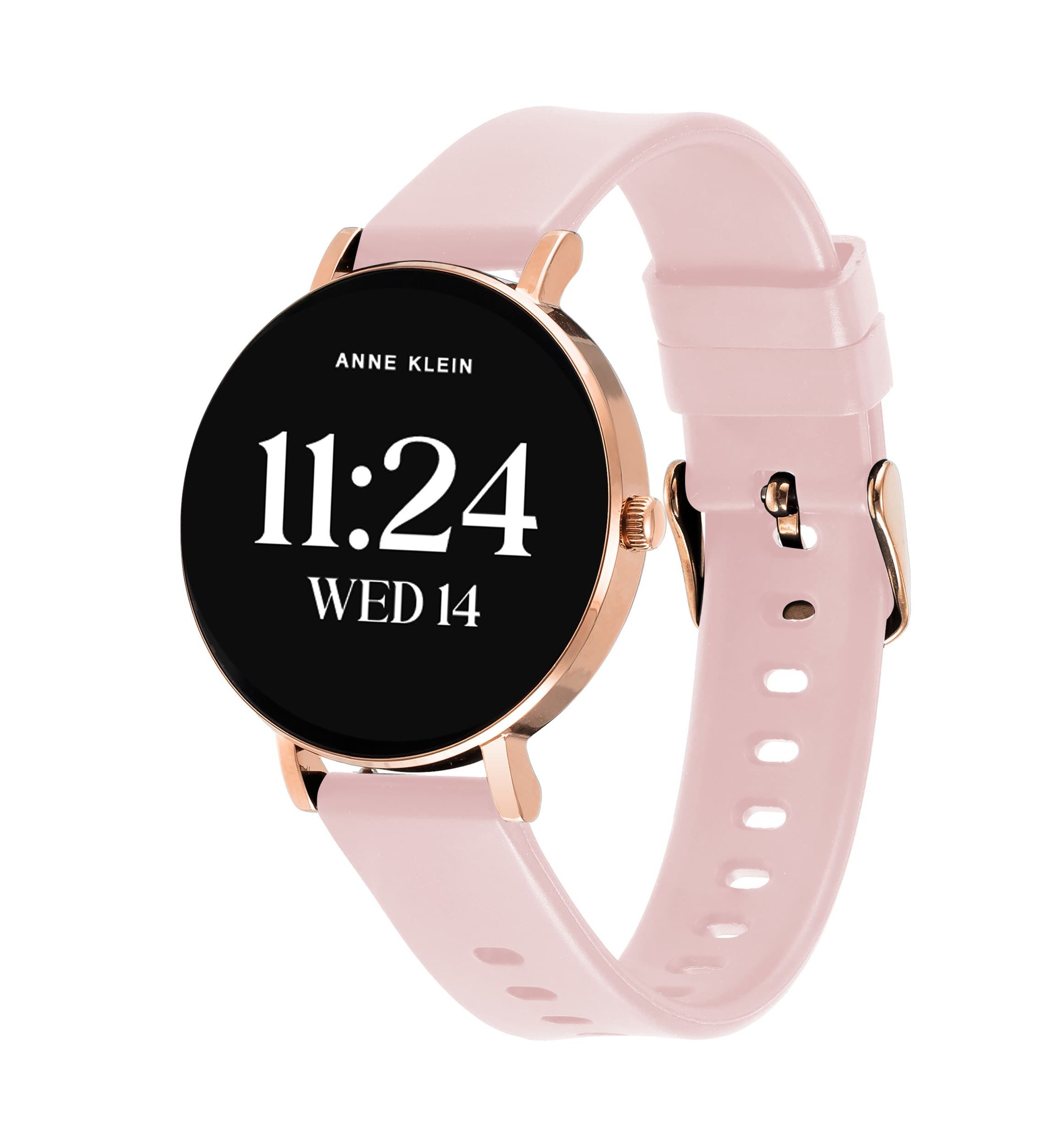 Anne Klein Womens Connect It Prism Smartwatch with Rose Gold-Tone Metal Alloy and Pink Silicone Bands