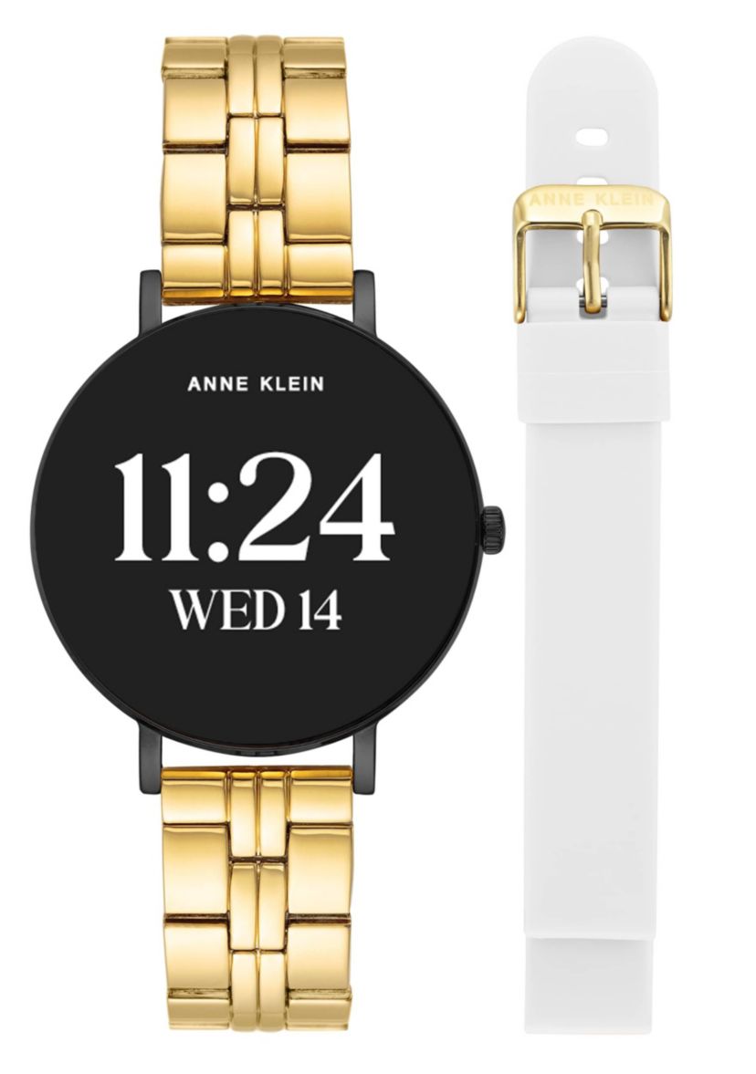 Anne Klein Womens Connect It Prism Smartwatch with Gold-Tone Metal Alloy and White Silicone Bands