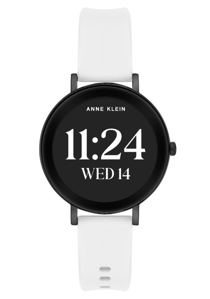 Anne Klein Womens Connect It Prism Smartwatch with Gold-Tone Metal Alloy and White Silicone Bands