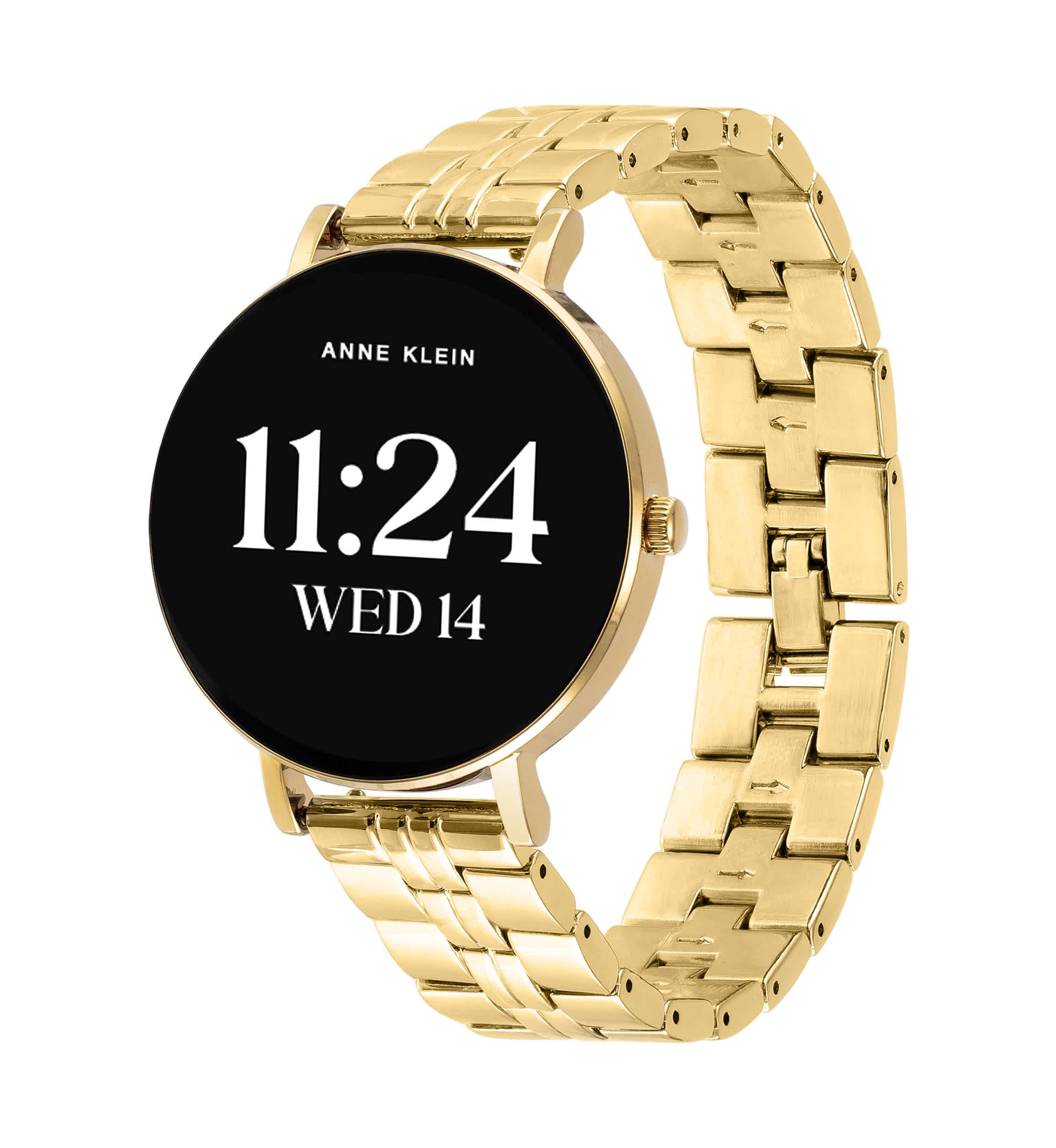 Anne Klein Womens Connect It Prism Smartwatch with Gold-Tone Metal Alloy and White Silicone Bands