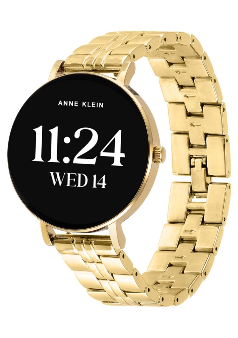 Anne Klein Womens Connect It Prism Smartwatch with Gold-Tone Metal Alloy and White Silicone Bands
