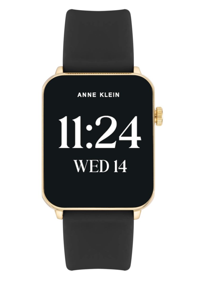 Anne Klein Womens Connect It Stellar Smartwatch with Gold-Tone Stainless Steel Mesh and Black Silicone Bands