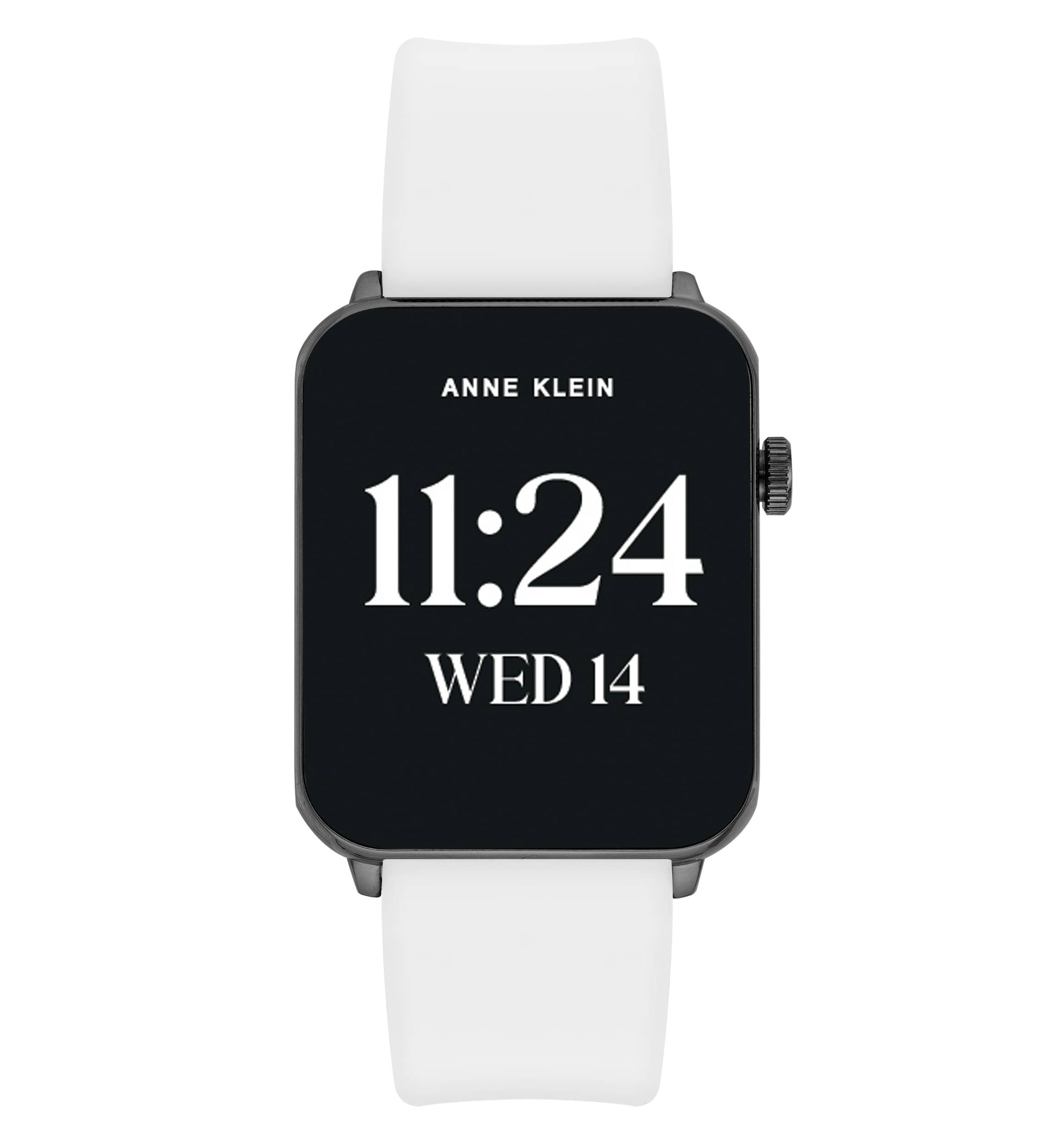 Anne Klein Womens Connect It Stellar Smartwatch with Black Stainless Steel Mesh and White Silicone Bands