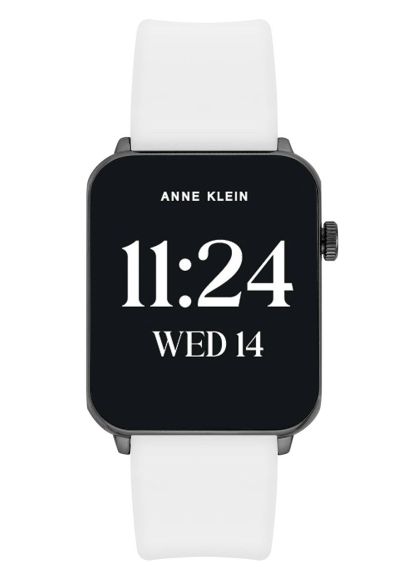 Anne Klein Womens Connect It Stellar Smartwatch with Black Stainless Steel Mesh and White Silicone Bands