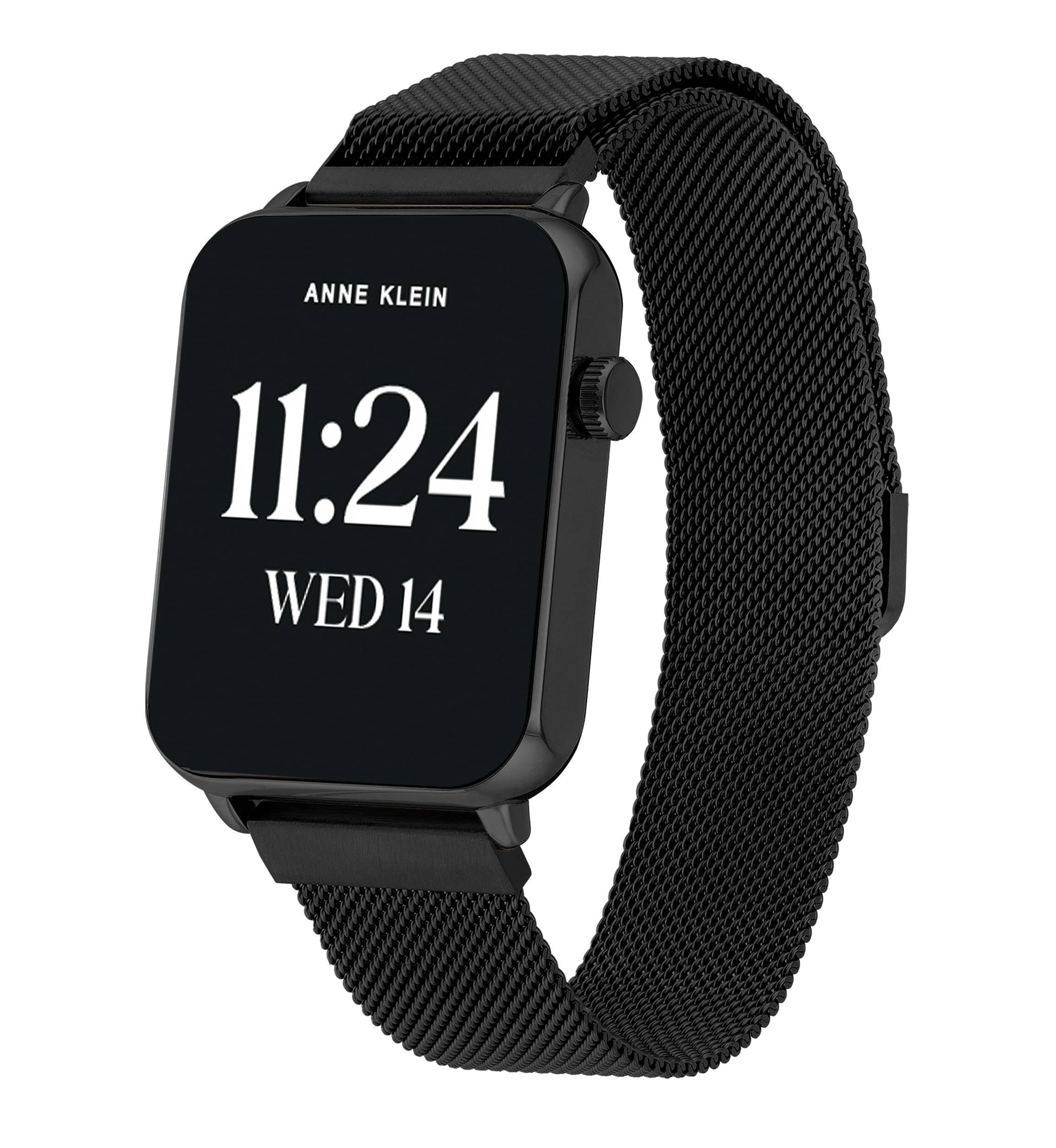 Anne Klein Womens Connect It Stellar Smartwatch with Black Stainless Steel Mesh and White Silicone Bands