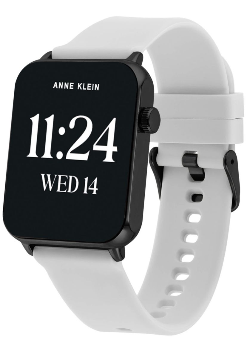 Anne Klein Womens Connect It Stellar Smartwatch with Black Stainless Steel Mesh and White Silicone Bands