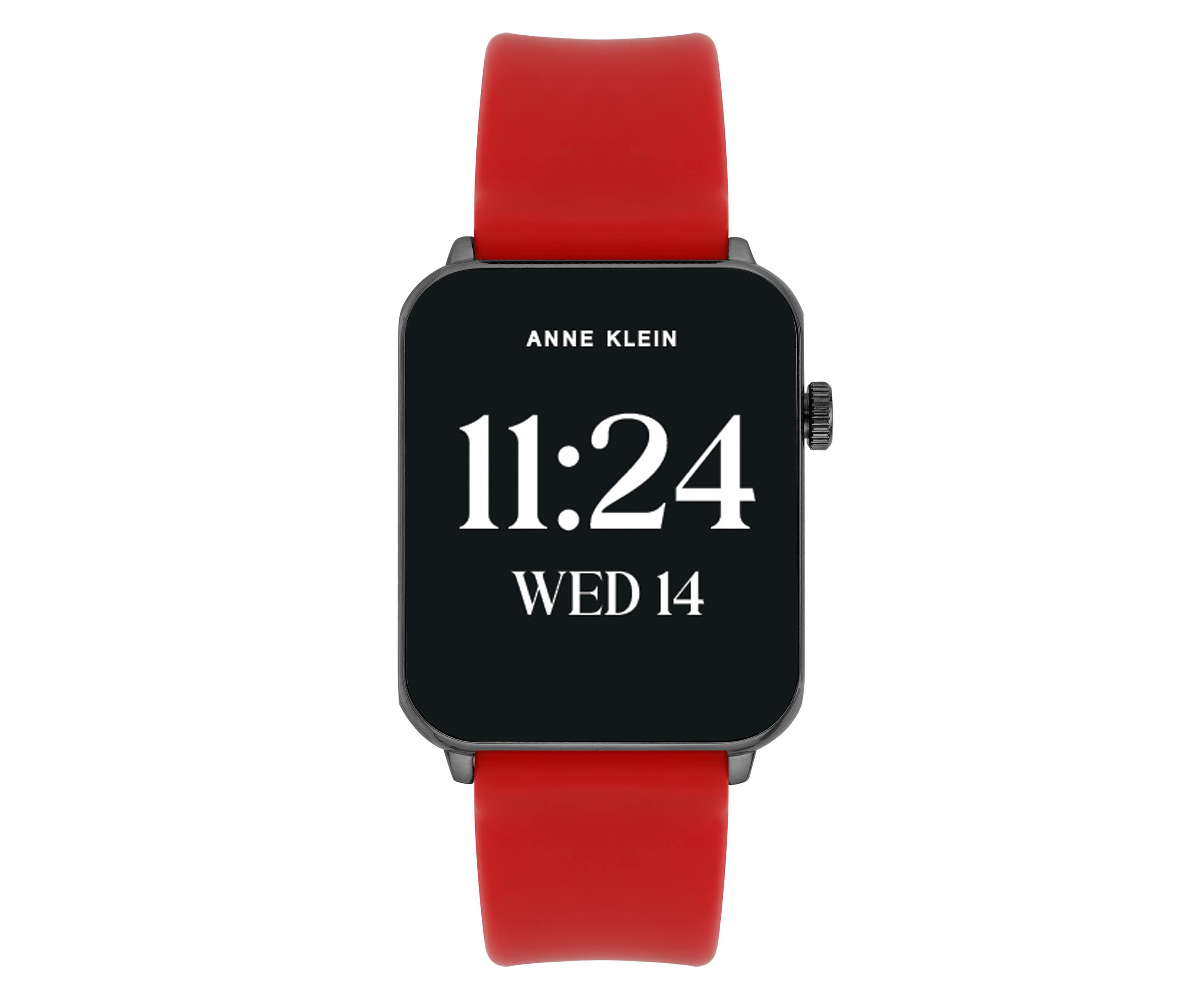 Anne Klein Womens Connect It Stellar Smartwatch with Gold-Tone Stainless Steel Mesh and Red Silicone Bands